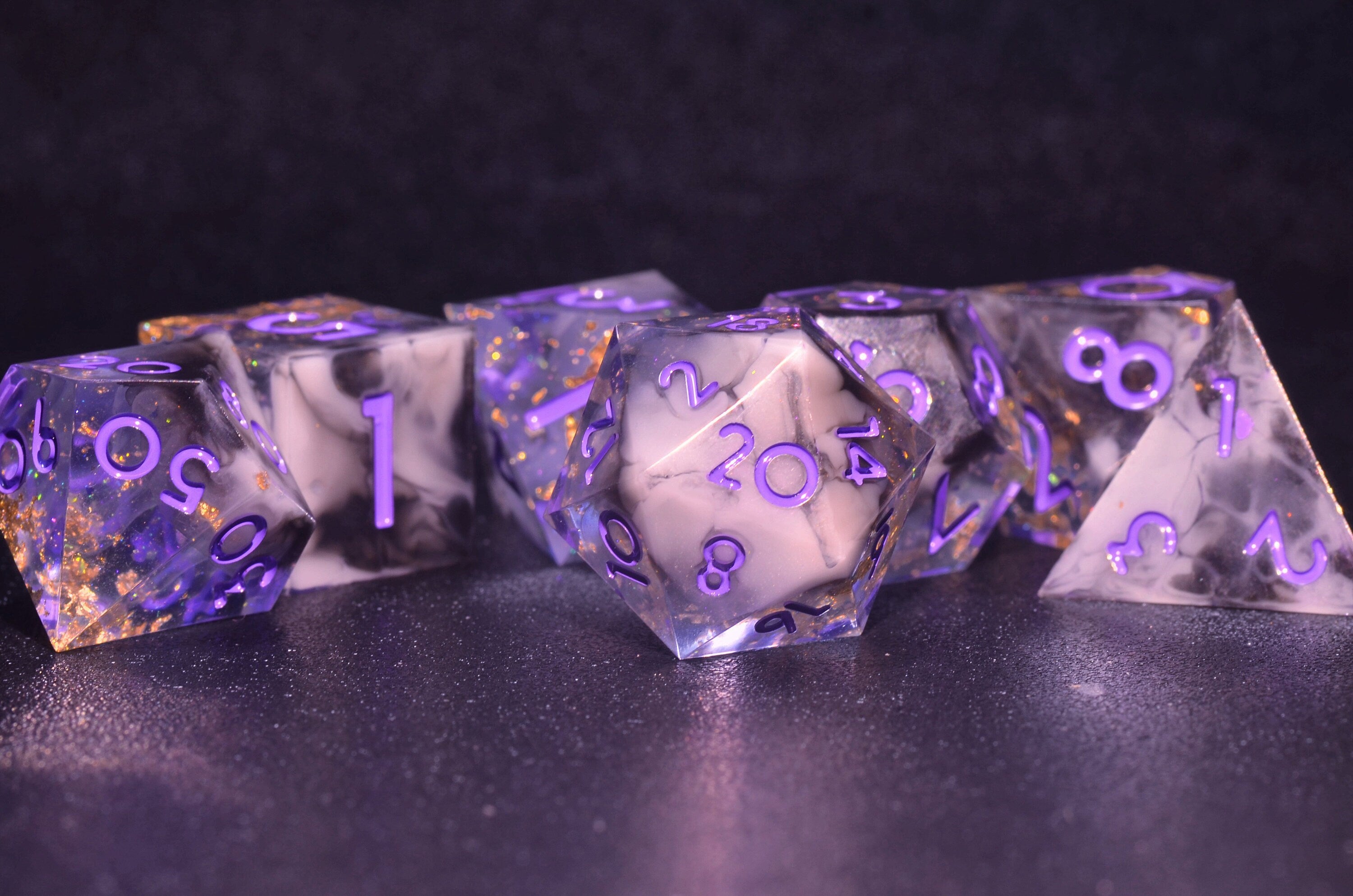 Handmade Violet Star DND Dice Set | Sharp Edge Resin Polyhedral Dice for Dungeons and Dragons | DND dice gift