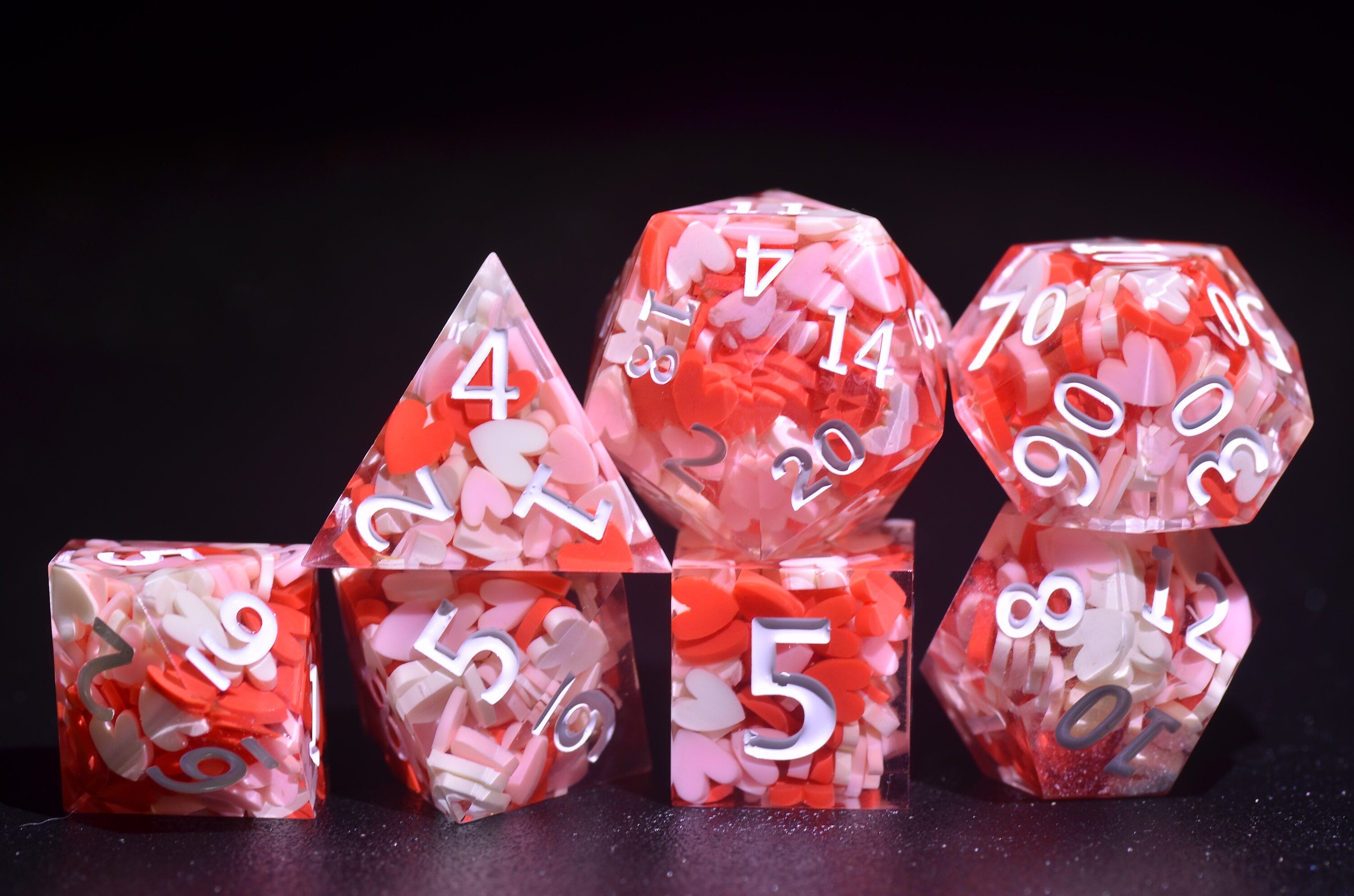Red Heart DND Dice Set - Polyhedral Sharp Edge Resin Dice for Dungeons and Dragons