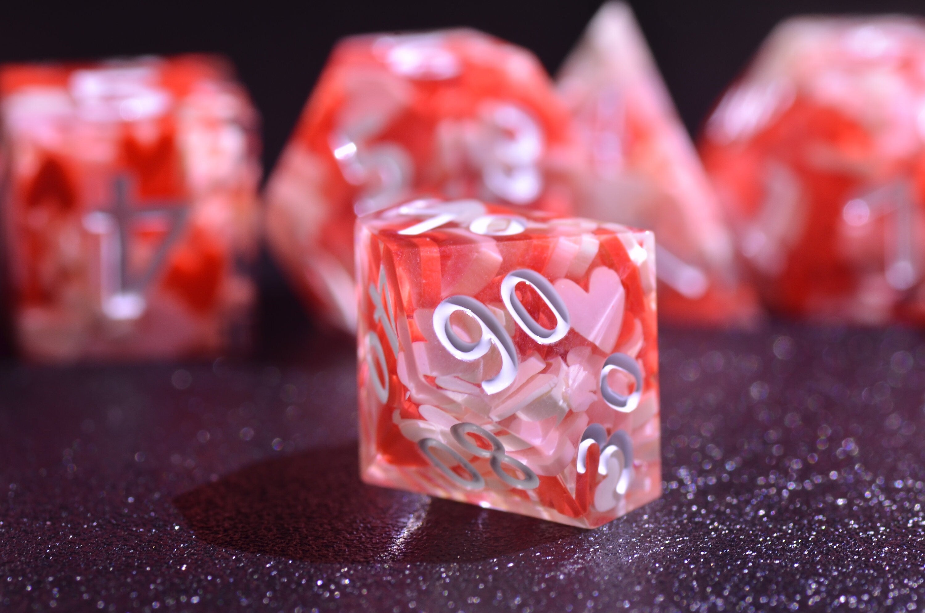Red Heart DND Dice Set - Polyhedral Sharp Edge Resin Dice for Dungeons and Dragons