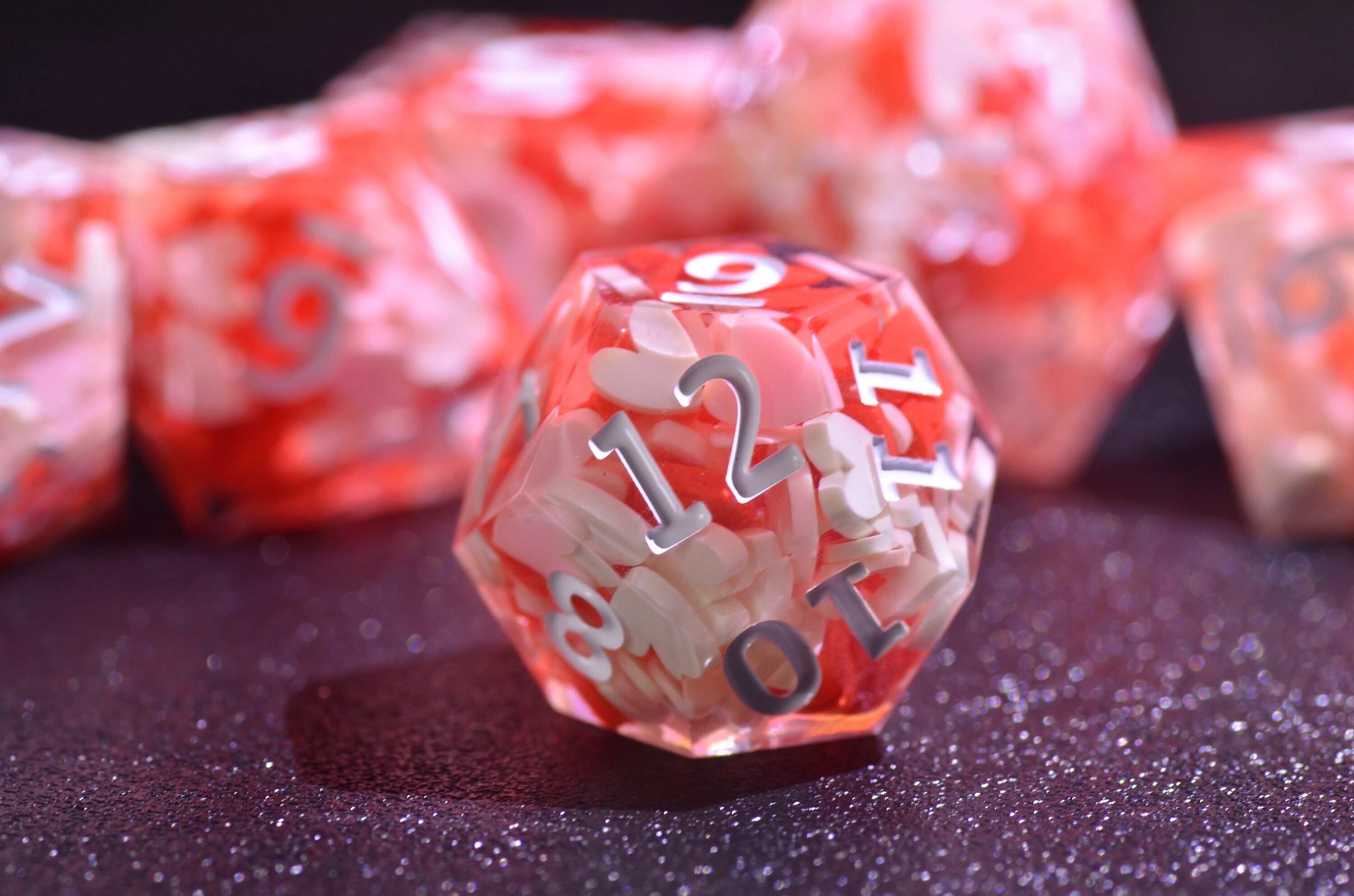 Red Heart DND Dice Set - Polyhedral Sharp Edge Resin Dice for Dungeons and Dragons