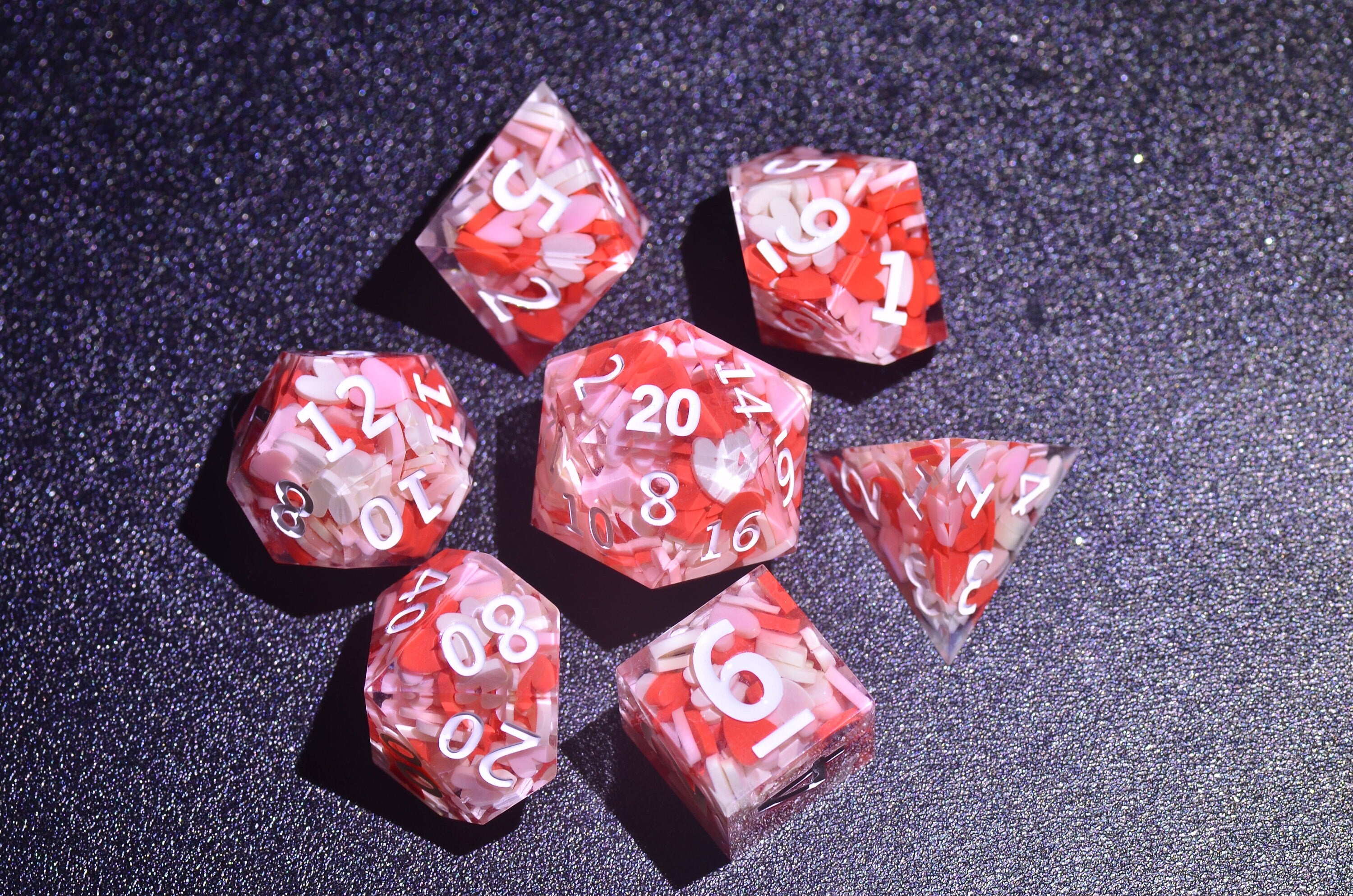 Red Heart DND Dice Set - Polyhedral Sharp Edge Resin Dice for Dungeons and Dragons