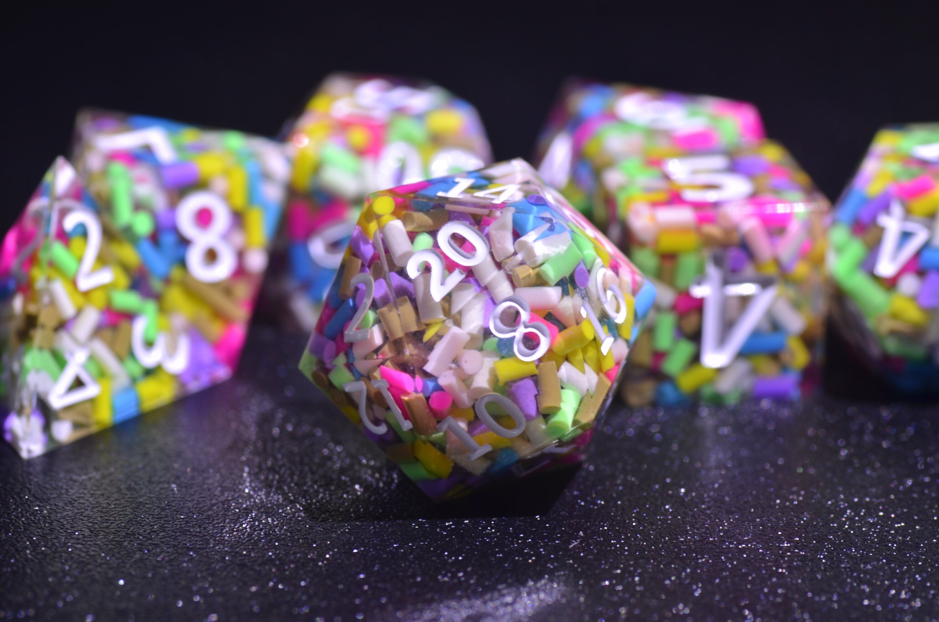 Rainbow Candy DND dice,vibrant rainbow sprinkles dice Sharp Edge dice set, Double-filled sugar D&D dice,polyhedral Resin dice