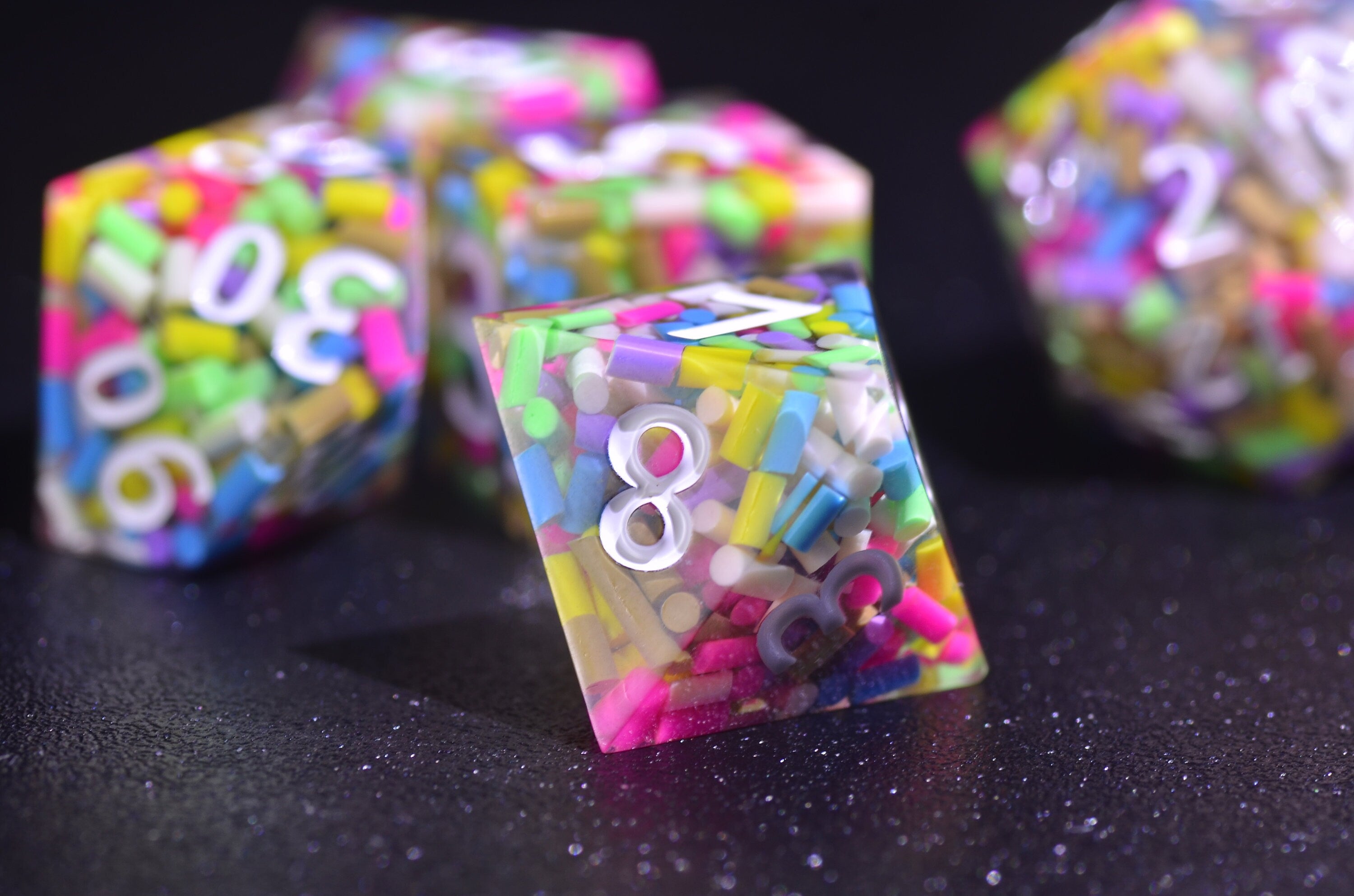 Rainbow Candy DND dice,vibrant rainbow sprinkles dice Sharp Edge dice set, Double-filled sugar D&D dice,polyhedral Resin dice