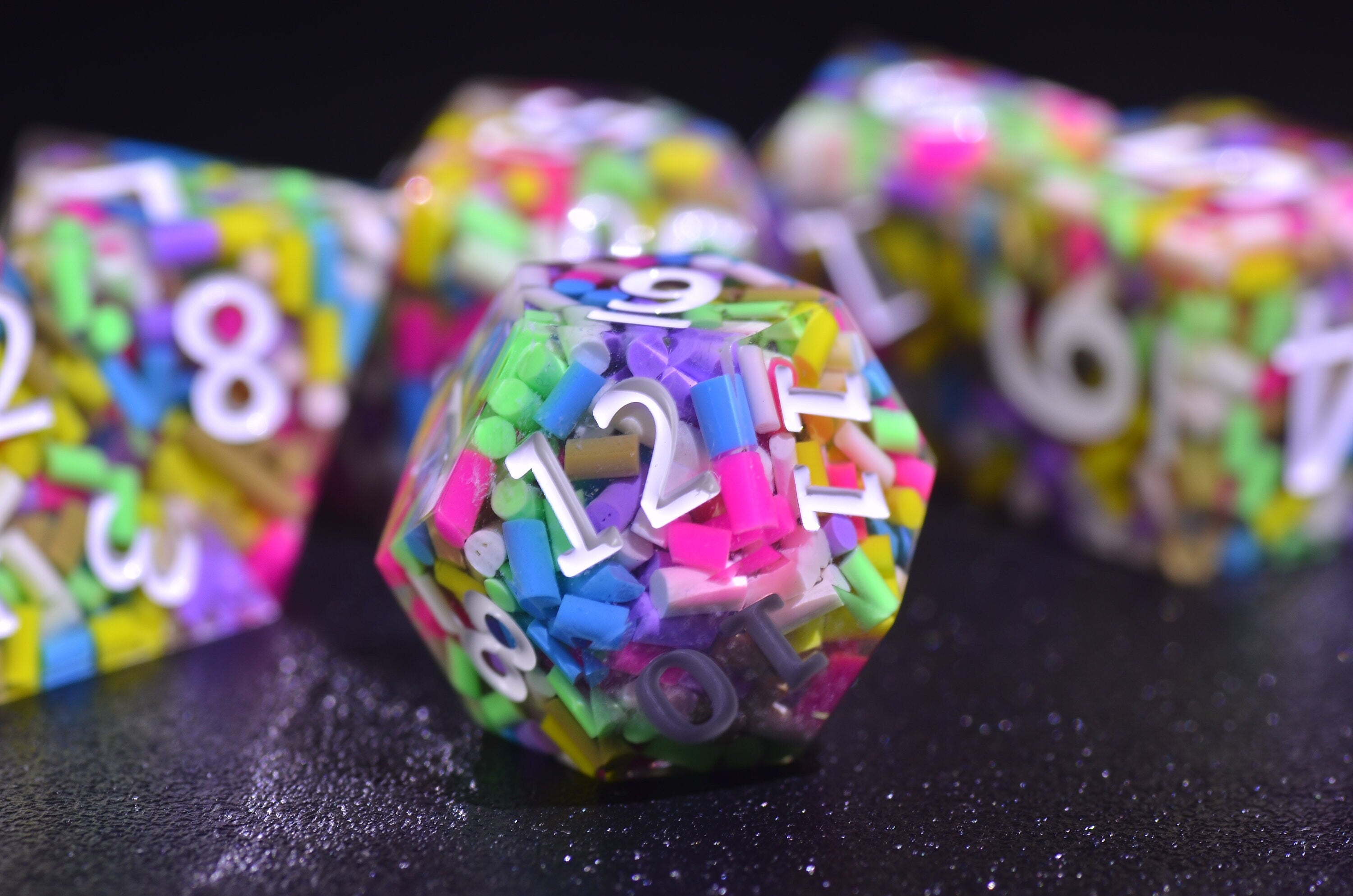 Rainbow Candy DND dice,vibrant rainbow sprinkles dice Sharp Edge dice set, Double-filled sugar D&D dice,polyhedral Resin dice