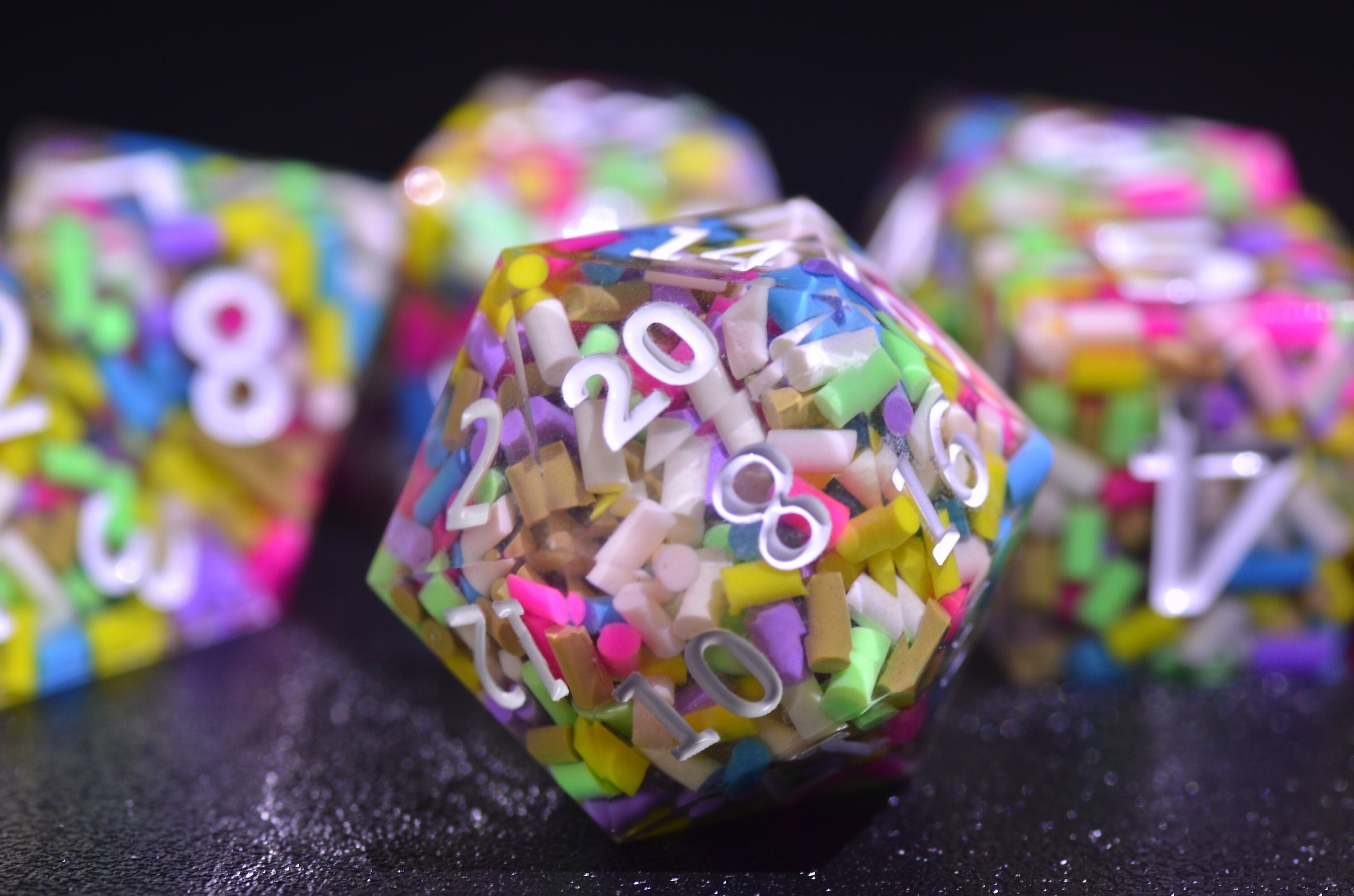 Rainbow Candy DND dice,vibrant rainbow sprinkles dice Sharp Edge dice set, Double-filled sugar D&D dice,polyhedral Resin dice