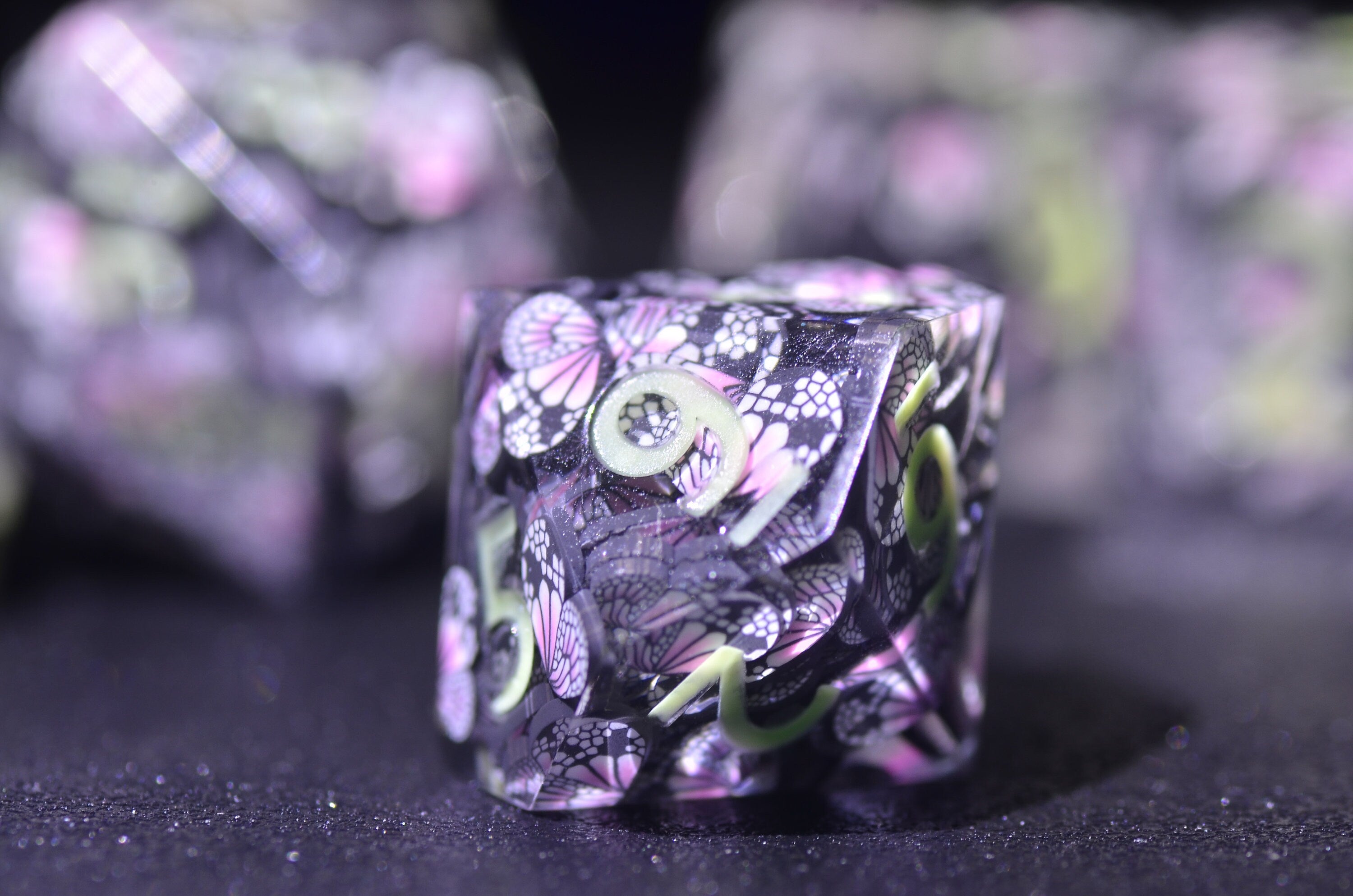 Luminous Butterfly DND Dice set,D&D Sharp Edge Glow in the dark dice,Dungeons and Dragons polyhedral Resin dice, RPG Game Handmade dice GIFT