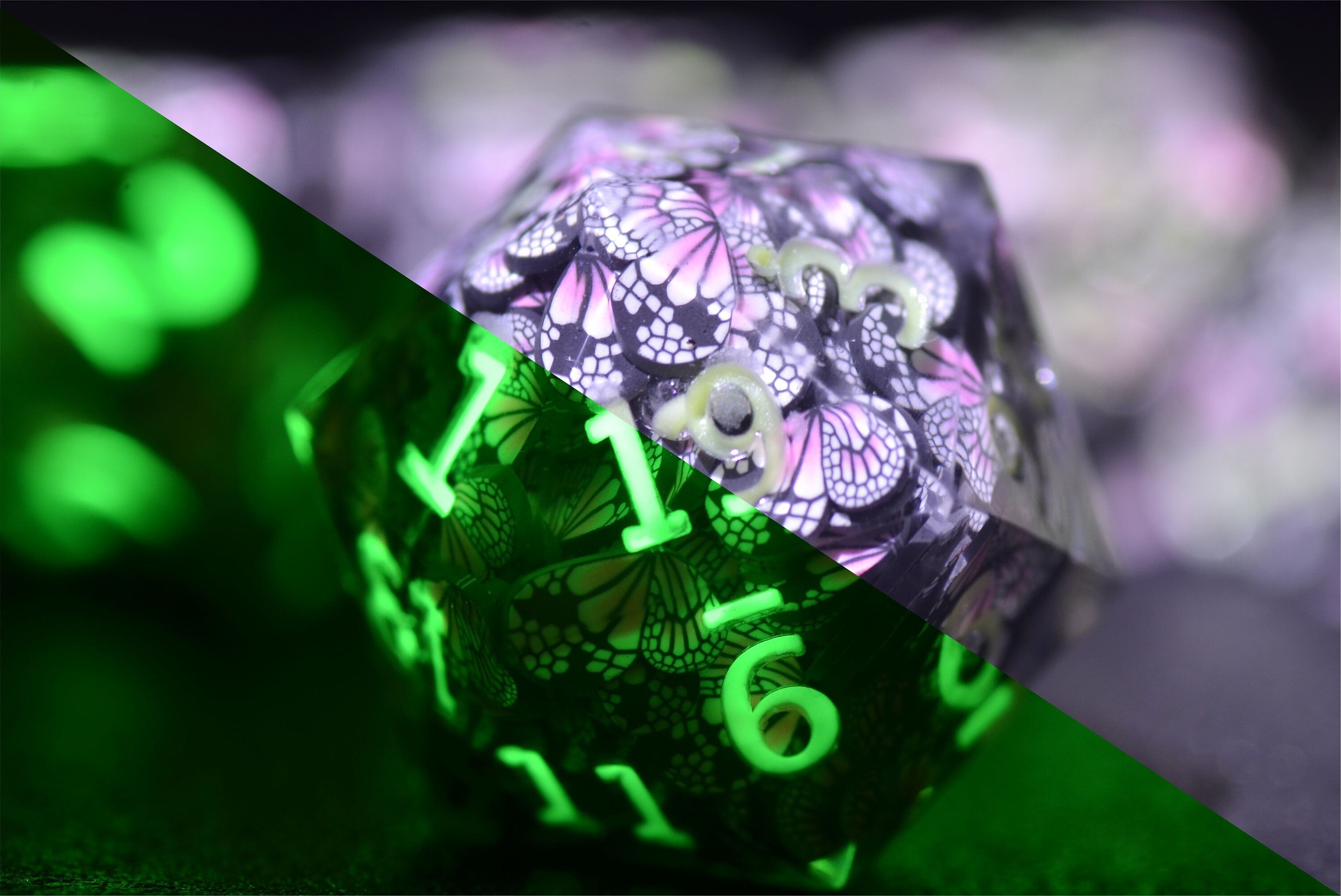 Luminous Butterfly DND Dice set,D&D Sharp Edge Glow in the dark dice,Dungeons and Dragons polyhedral Resin dice, RPG Game Handmade dice GIFT
