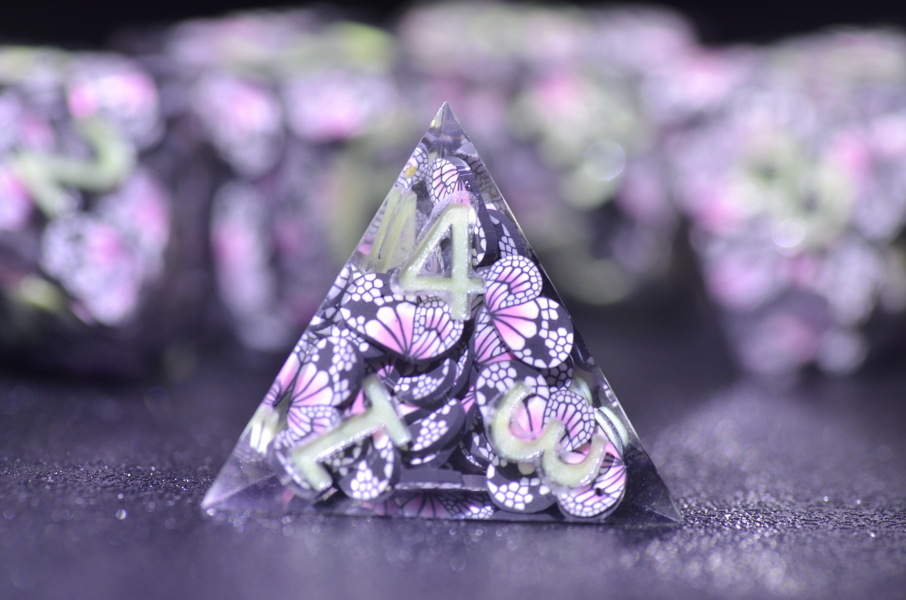 Luminous Butterfly DND Dice set,D&D Sharp Edge Glow in the dark dice,Dungeons and Dragons polyhedral Resin dice, RPG Game Handmade dice GIFT