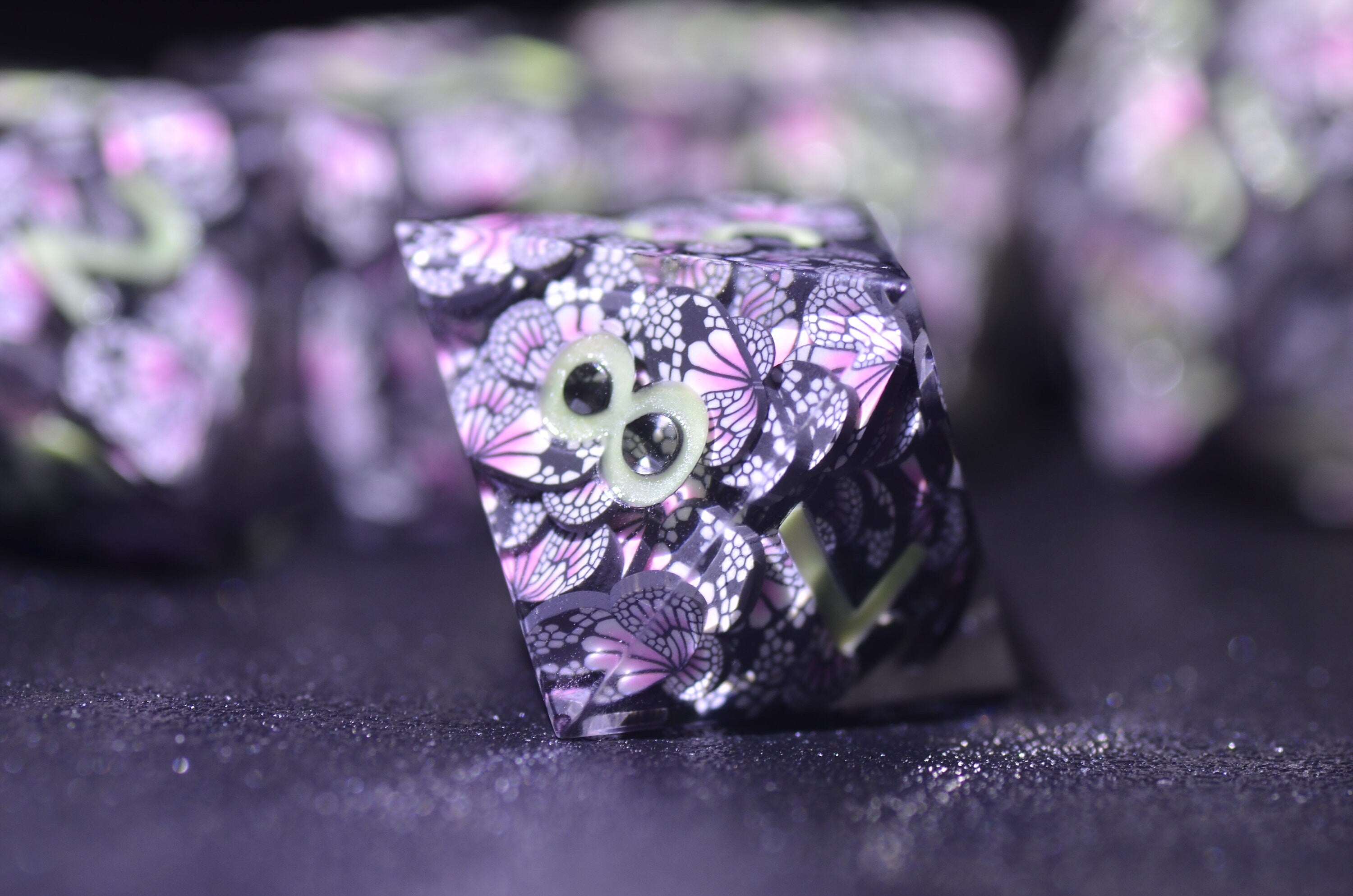Luminous Butterfly DND Dice set,D&D Sharp Edge Glow in the dark dice,Dungeons and Dragons polyhedral Resin dice, RPG Game Handmade dice GIFT