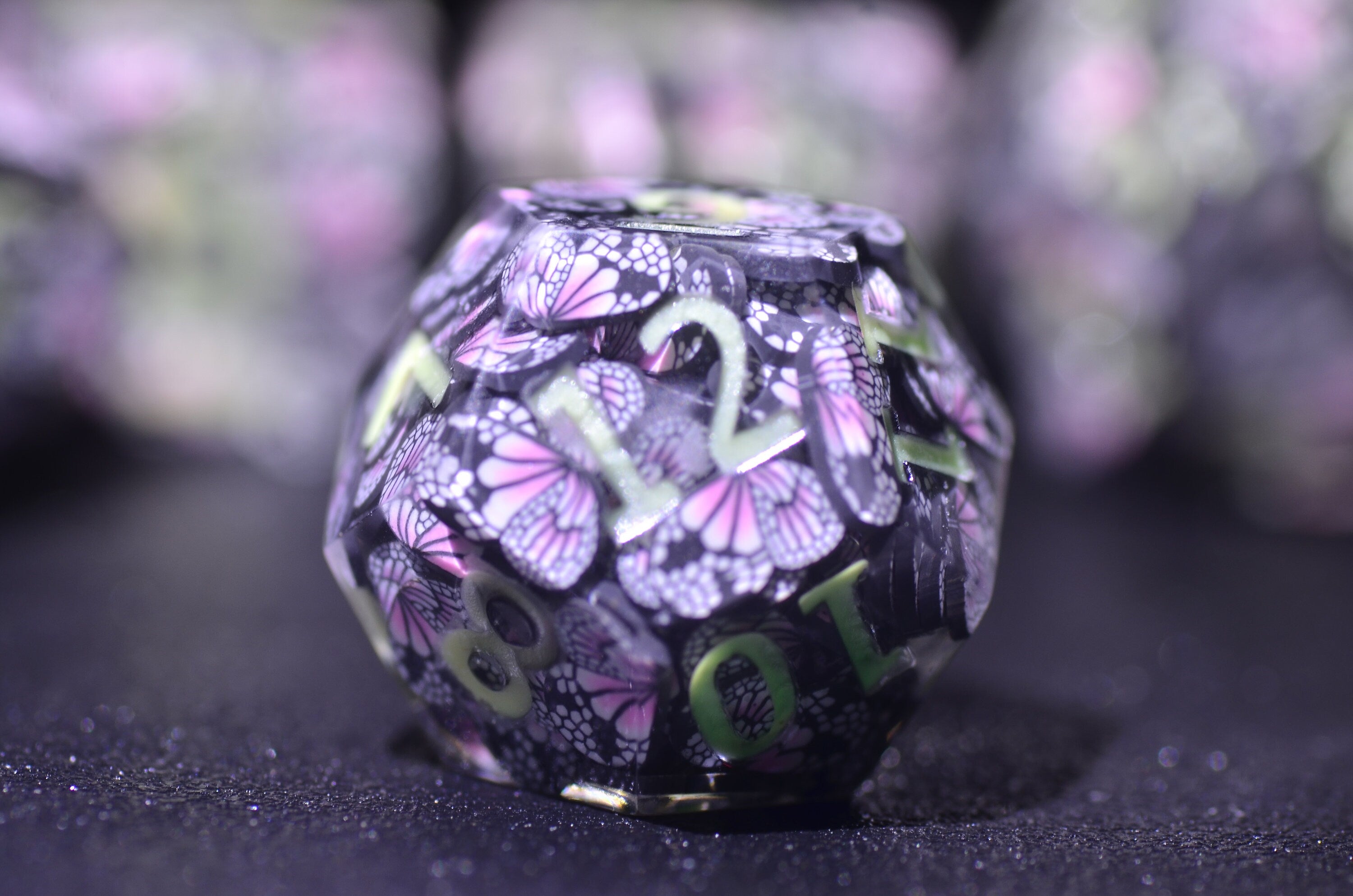 Luminous Butterfly DND Dice set,D&D Sharp Edge Glow in the dark dice,Dungeons and Dragons polyhedral Resin dice, RPG Game Handmade dice GIFT