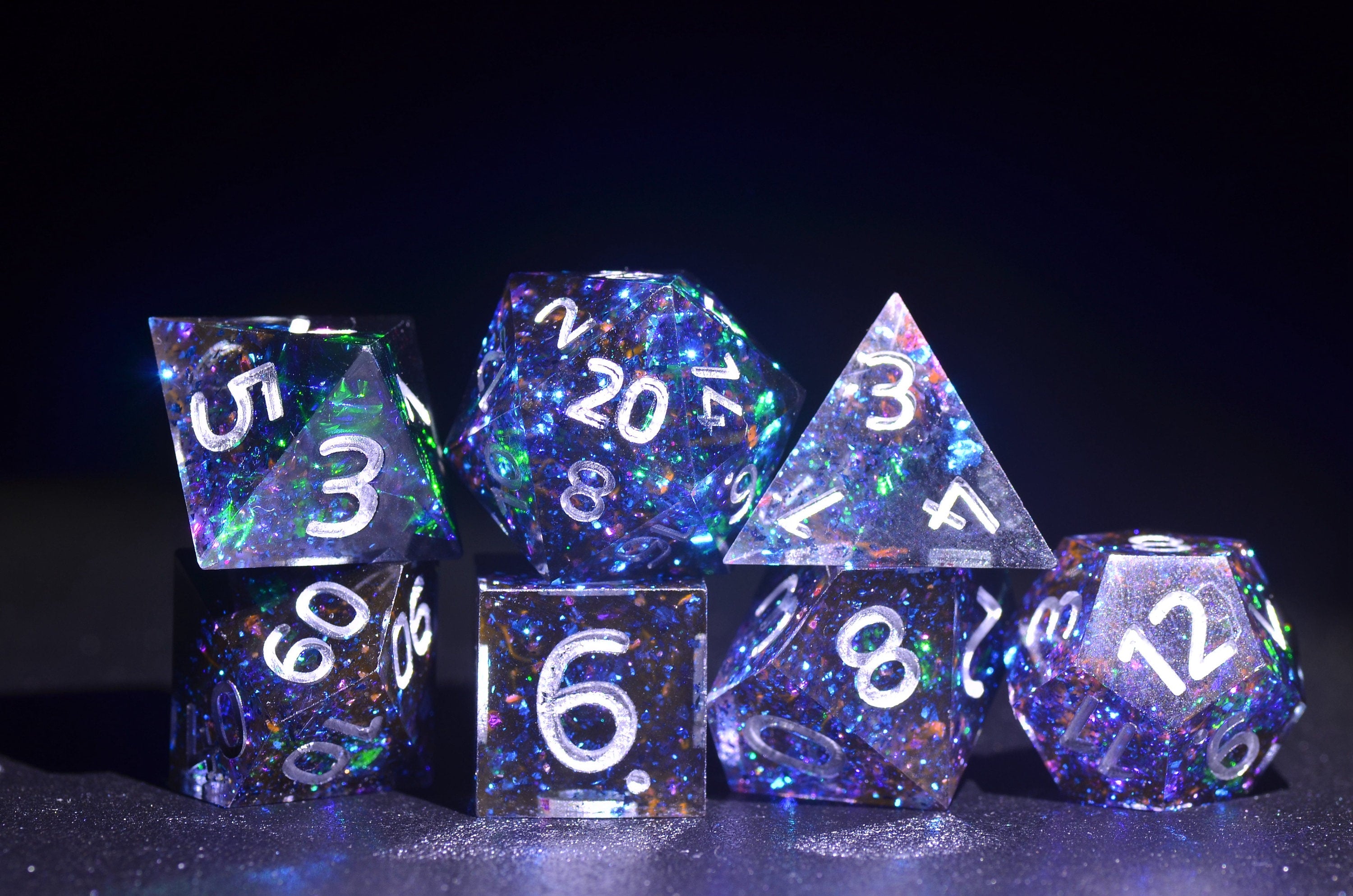 Shining star DND dice,Blue sharp edge dice, D&D polyhedral resin dice set,Dungeon and Dragons galaxy dice ,critical role RPG dice gift