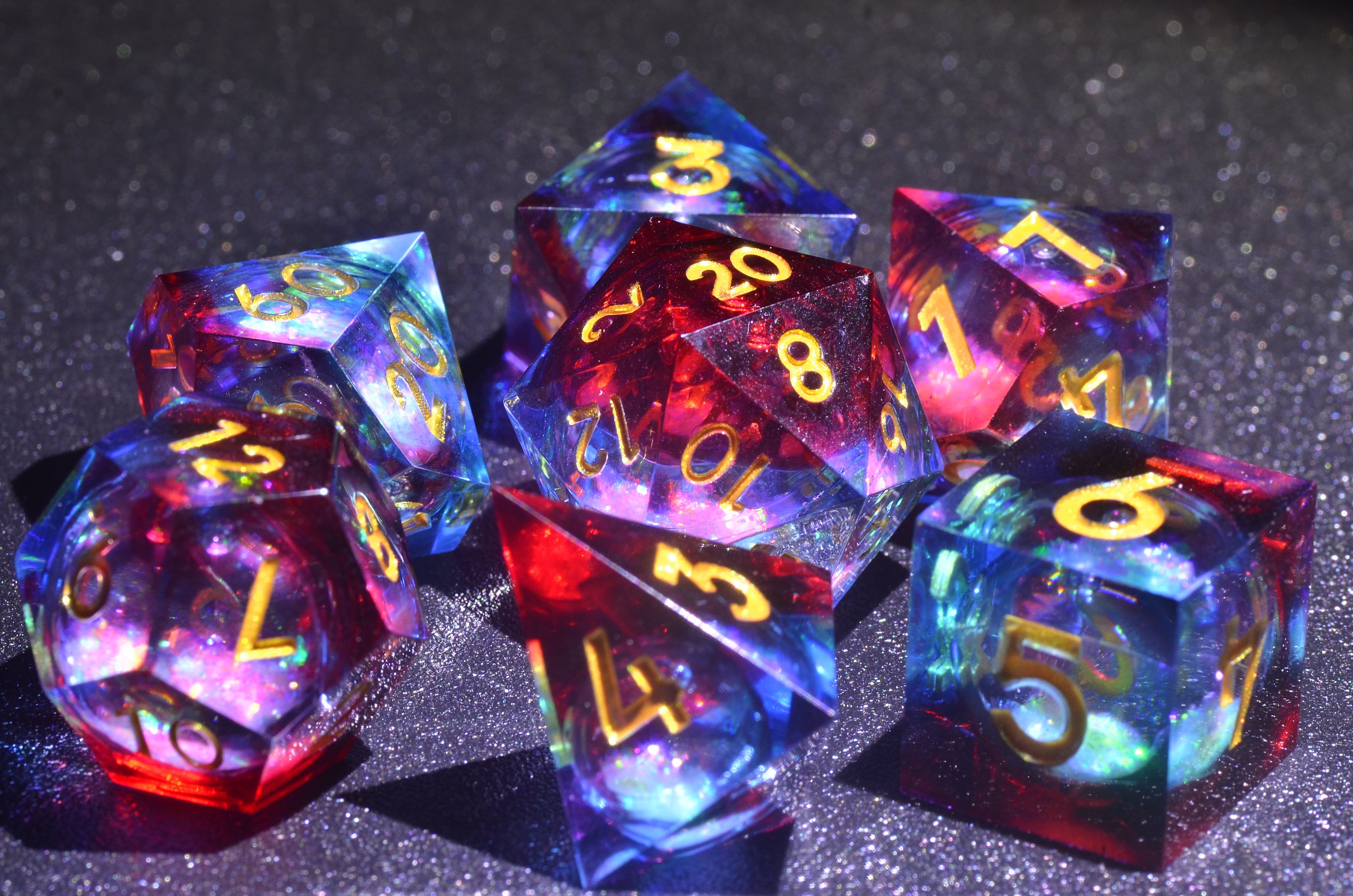 Blood Red Cyber Liquid Core Dice set ,DND Liquid Core dice,D&D Sharp Edge resin dice,Dungeons and Dragons Polyhedral RPG Dice