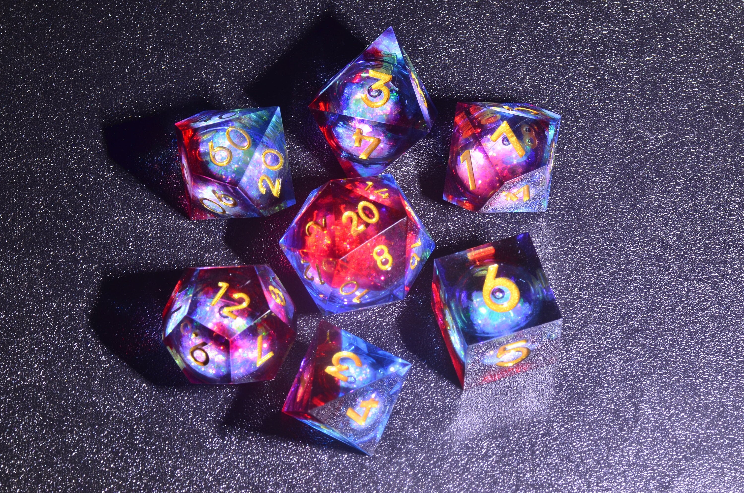 Blood Red Cyber Liquid Core Dice set ,DND Liquid Core dice,D&D Sharp Edge resin dice,Dungeons and Dragons Polyhedral RPG Dice