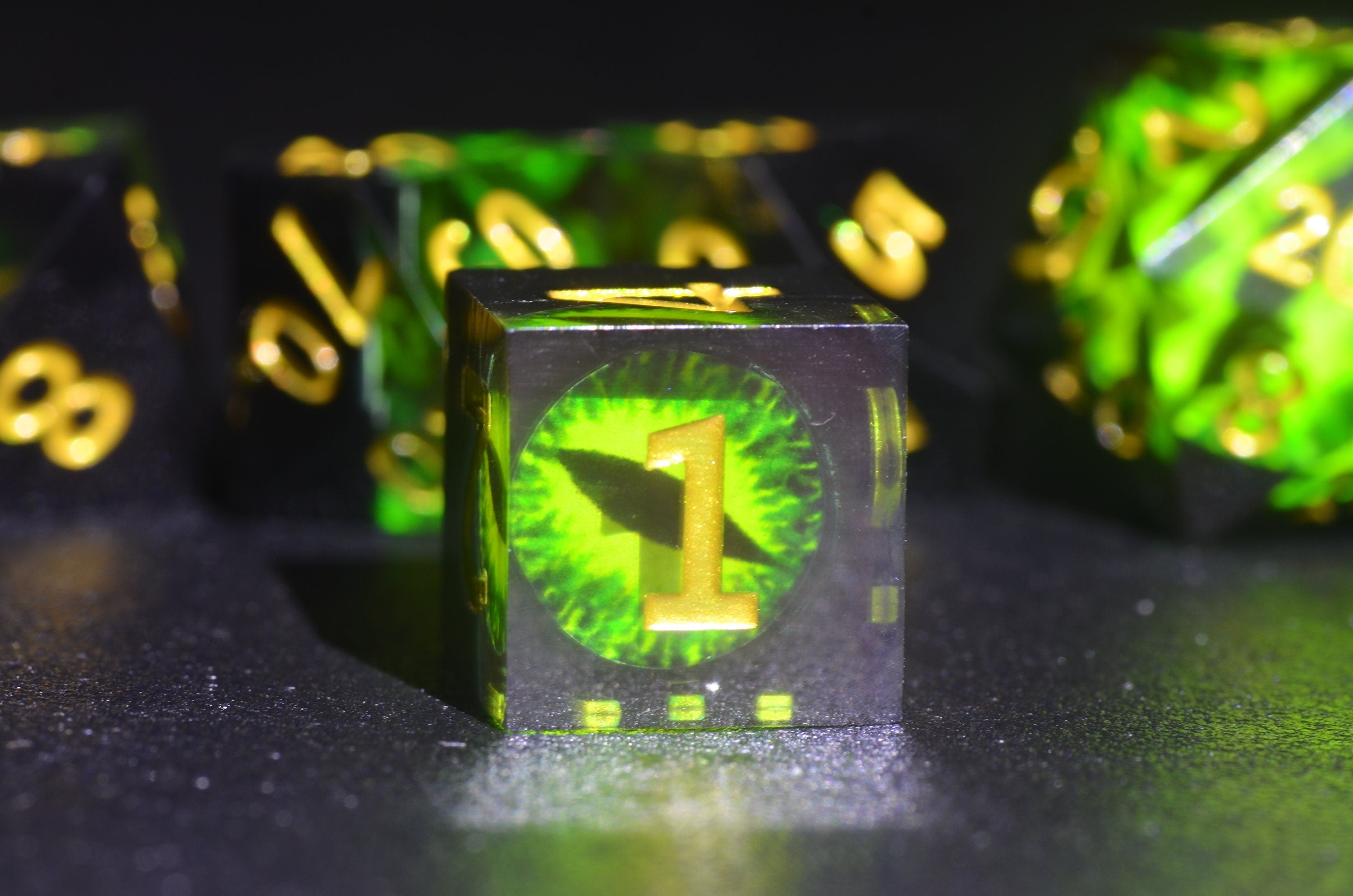Green Dragon Eye Dice, DND Necromancer Dice,D&D resin dice set | Sharp edge polygonal dice,Dungeons and Dragons Druid Dice
