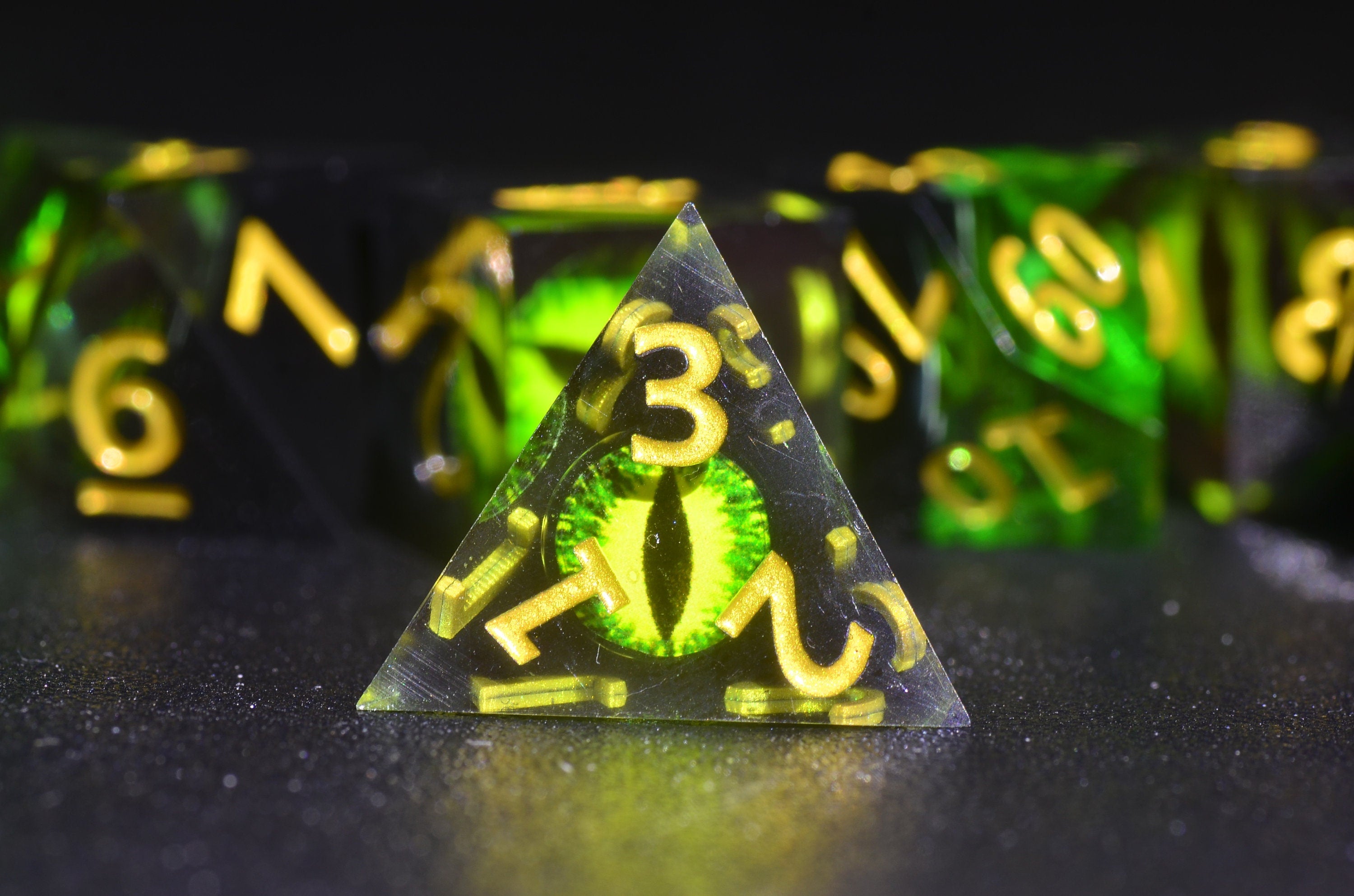 Green Dragon Eye Dice, DND Necromancer Dice,D&D resin dice set | Sharp edge polygonal dice,Dungeons and Dragons Druid Dice