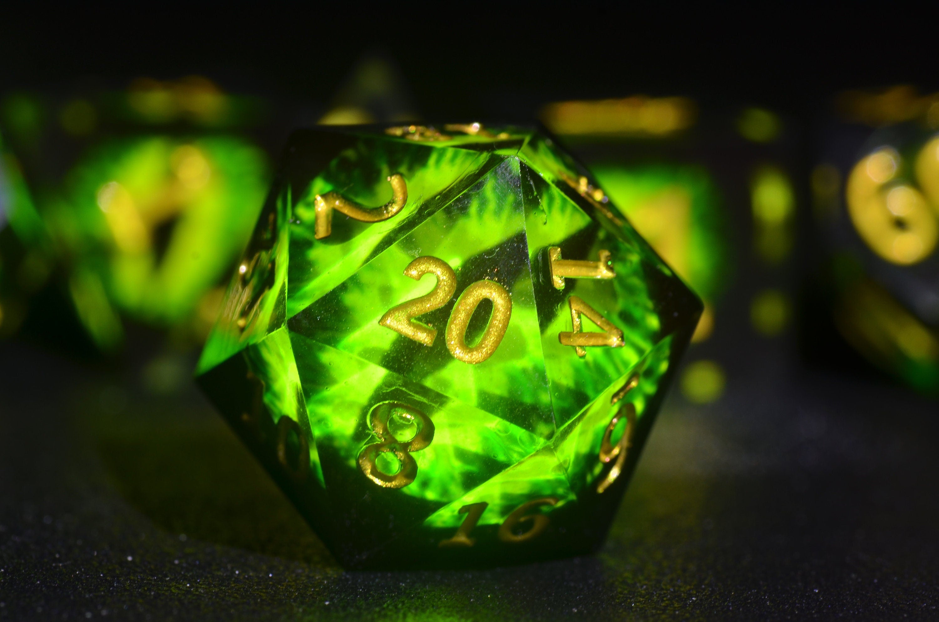 Green Dragon Eye Dice, DND Necromancer Dice,D&D resin dice set | Sharp edge polygonal dice,Dungeons and Dragons Druid Dice