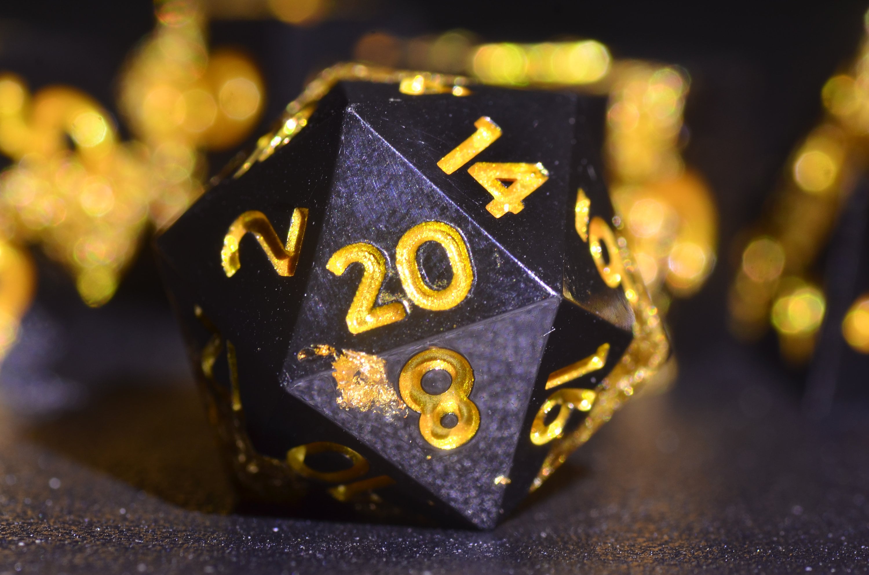 Dwarf Gold Ore Dice, DND Black and Gold Dice,D&D resin dice set ,Sharp edge polygonal dice,Dungeons and Dragons Dice gift