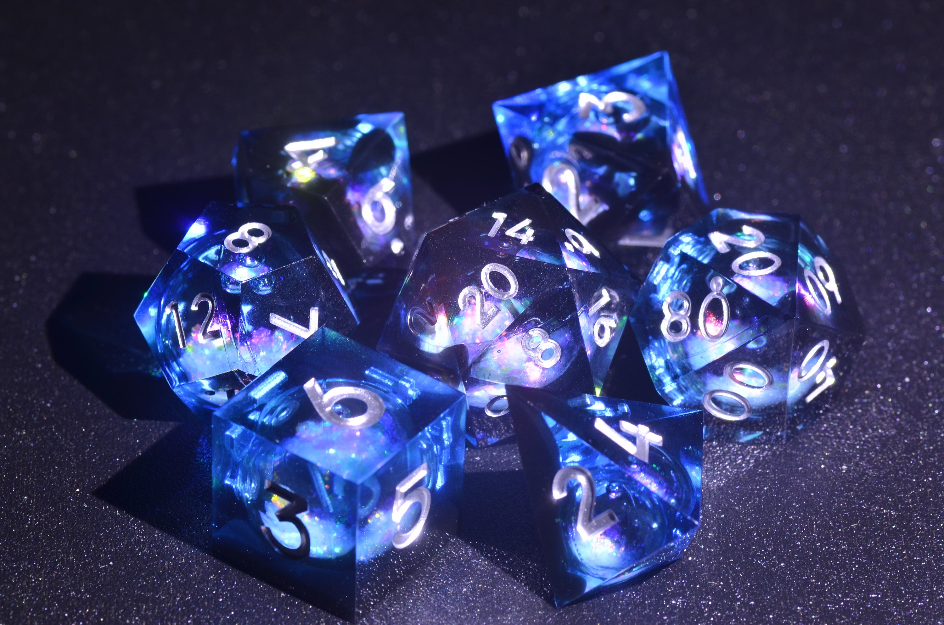 Dark blueLiquid Core Dice Set,Mystic Depths Dice,DND Sharp Edge dice, Dungeons and Dragons Polyhedral RPG Dice for Tabletop Gaming
