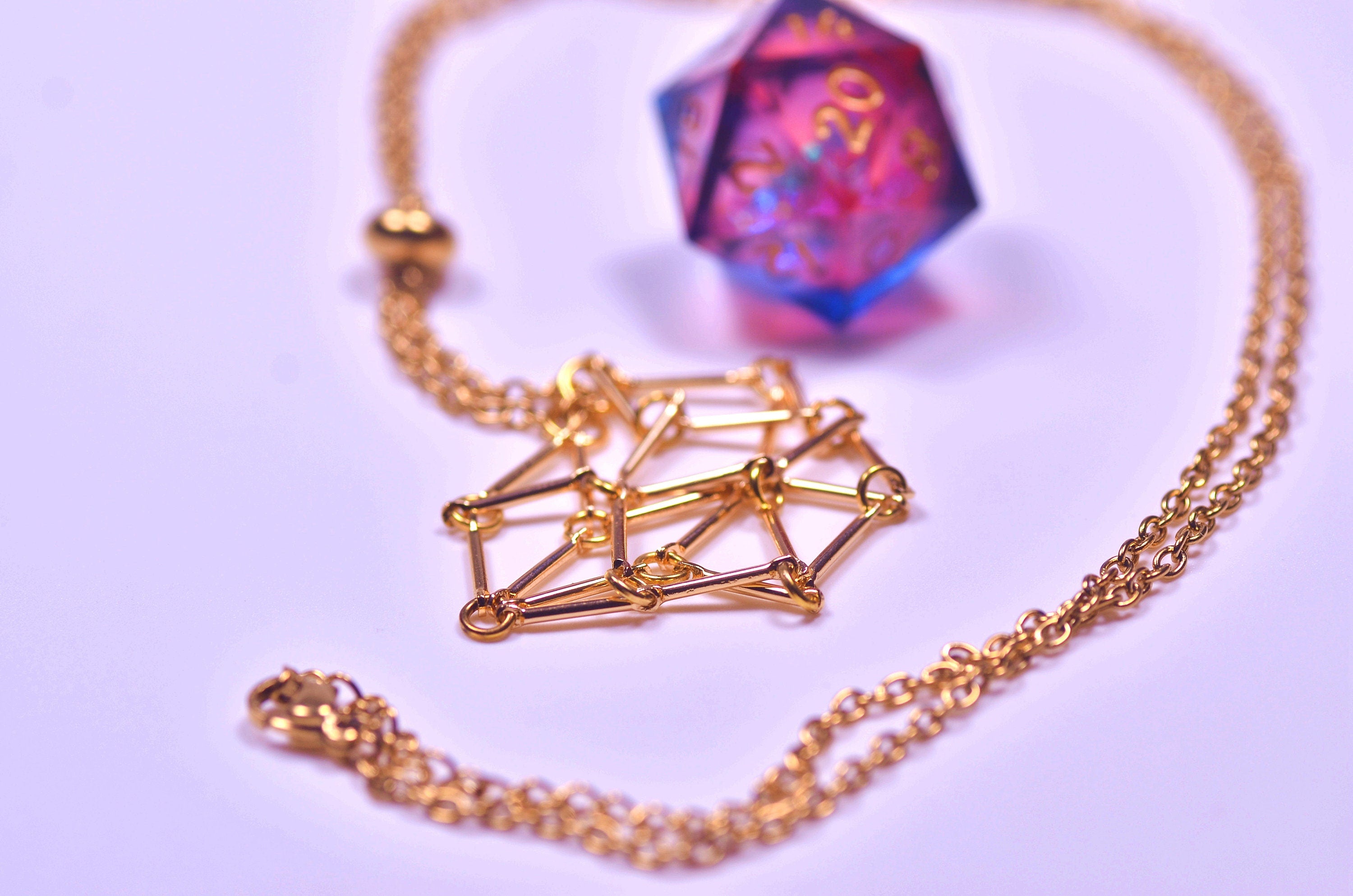 Dice cage Necklace, D20 Dice Necklace ,18k gold plated cage necklace,d20 pendant,DND BraceletValentine's Day DND jewelry Gift