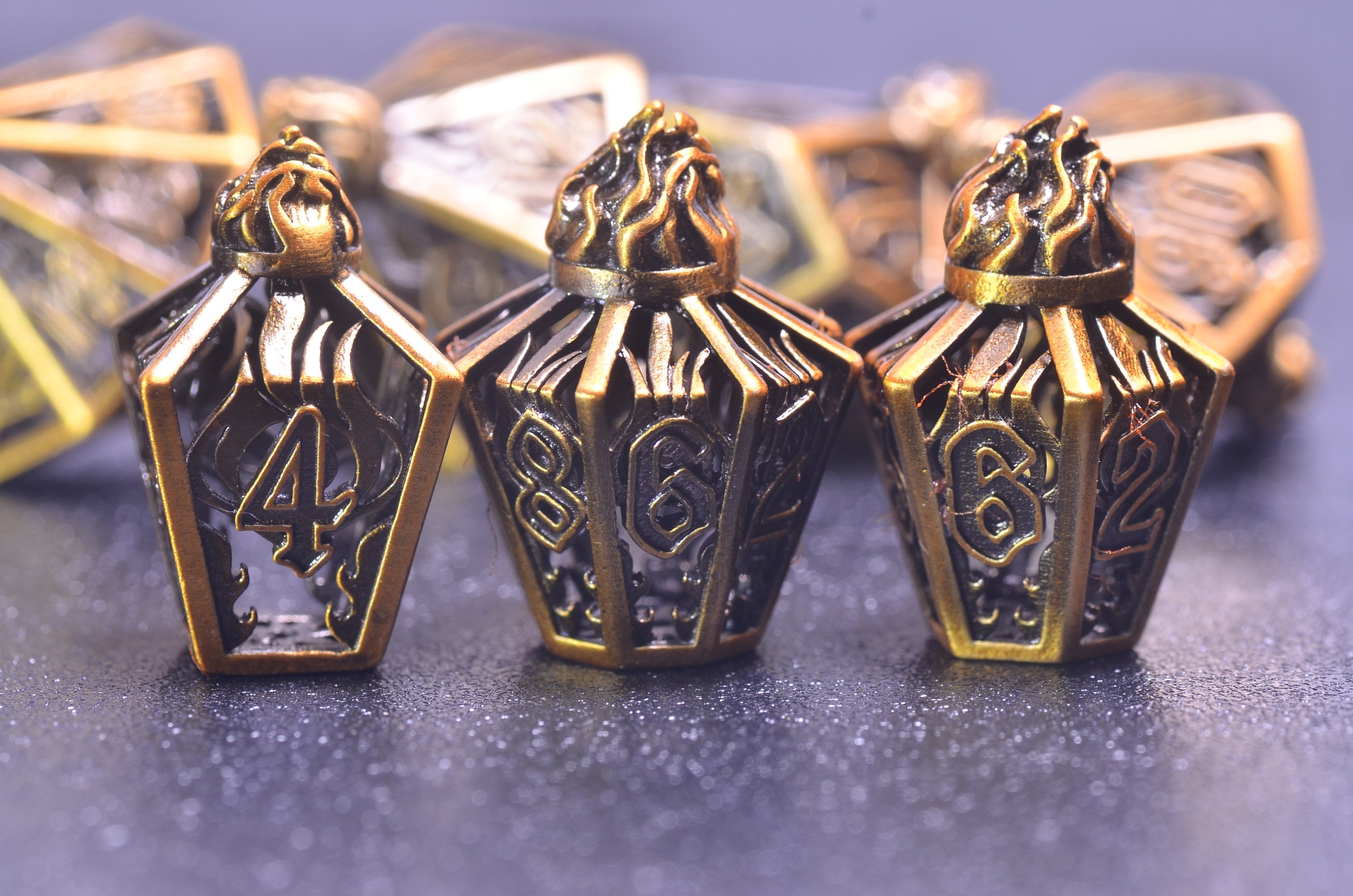 Flame Gyro DND Dice set, Steampunk dnd dice, Hollow metal dice Dwarf Artisan Dice Balanced D&D 5e metal dice ,Unique Dice Gifts