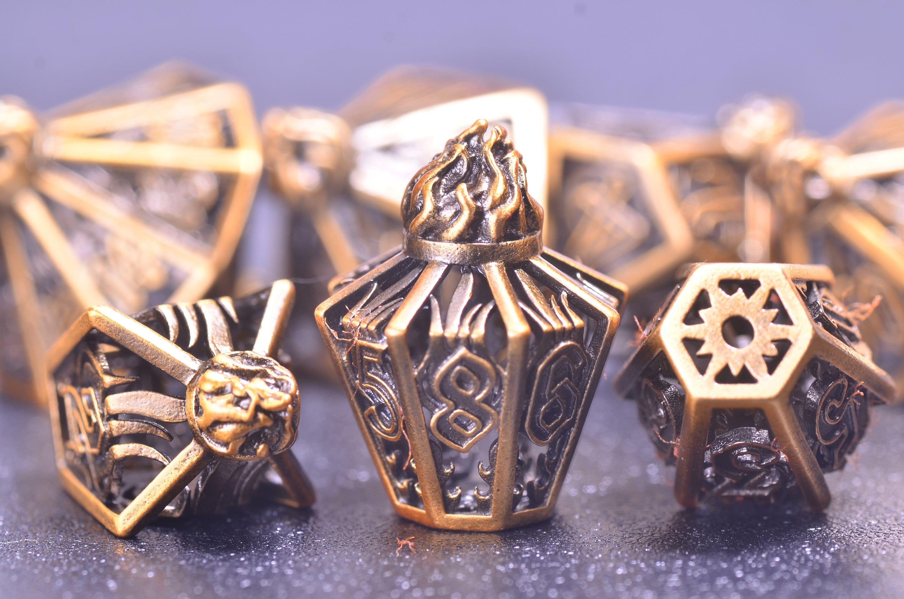 Flame Gyro DND Dice set, Steampunk dnd dice, Hollow metal dice Dwarf Artisan Dice Balanced D&D 5e metal dice ,Unique Dice Gifts