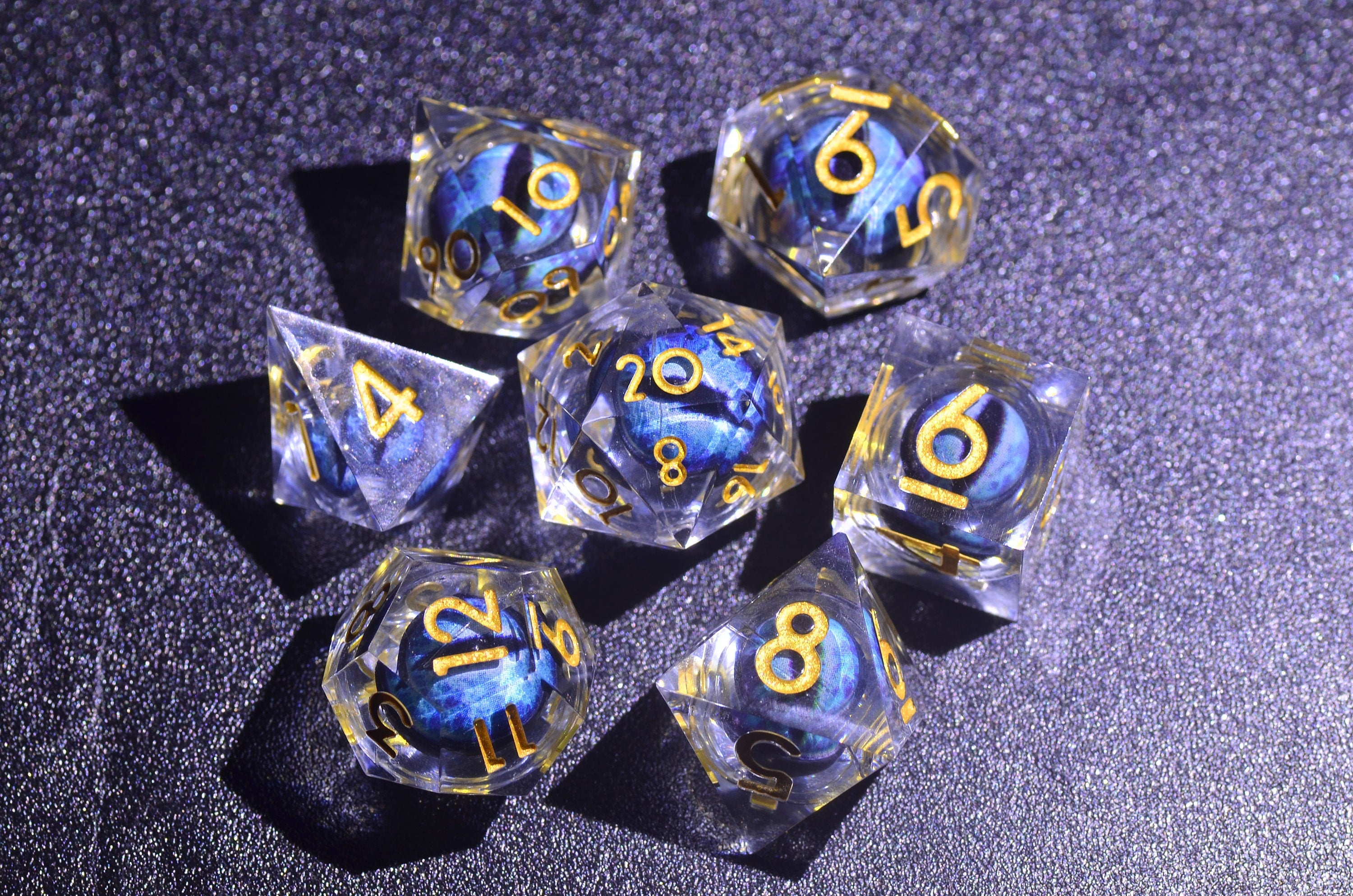 Blue dragon eye dice,DnD dice set liquid core,Demon Wizard Dice,DND gift,D&D Sharp Edge resin dice goblin