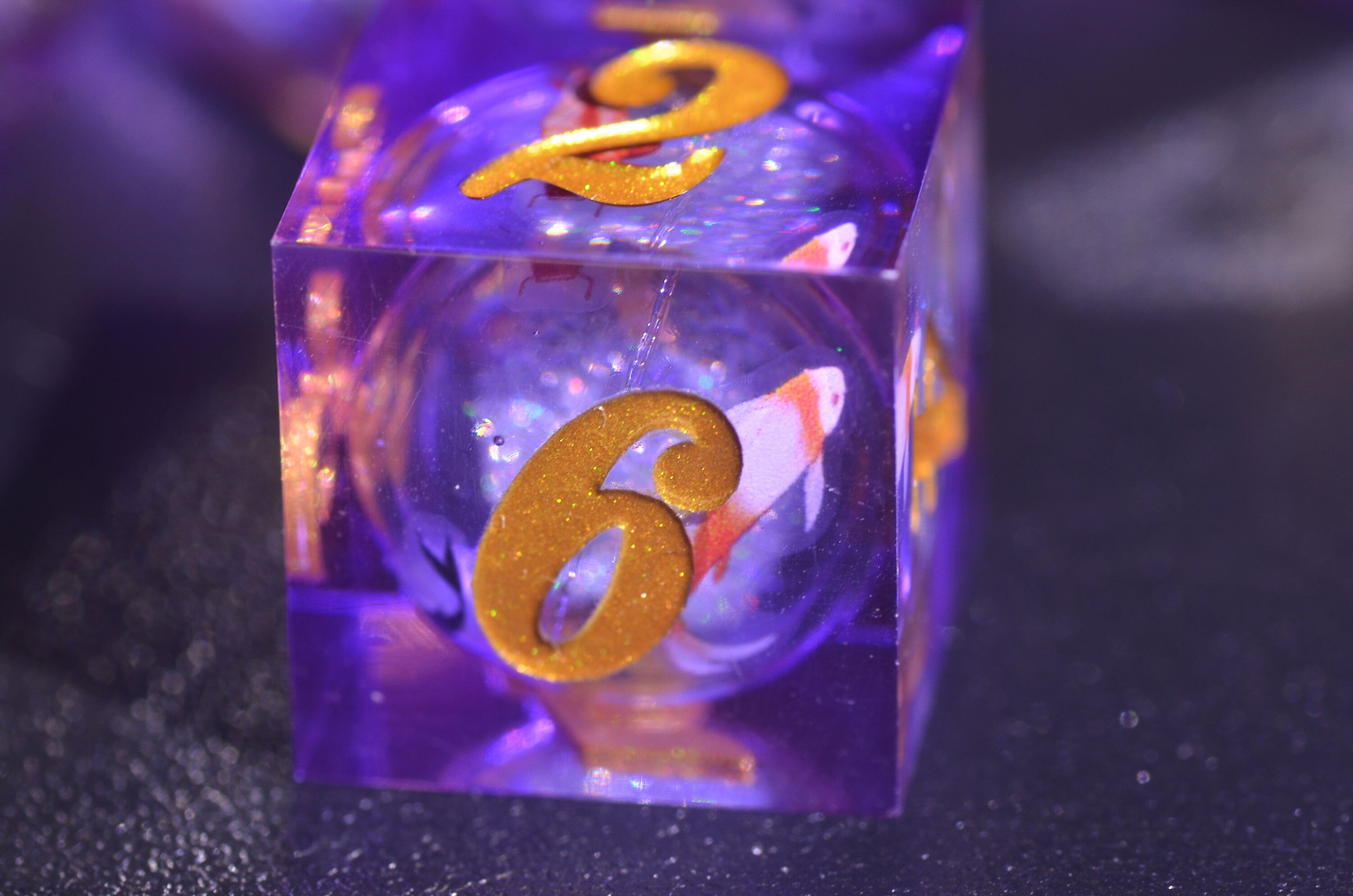 Purple Liquid Core Koi Dice set ,DND Lucky Koi dice ,Sharp Edge resin dice,Dungeons and Dragons Polyhedral RPG Dice
