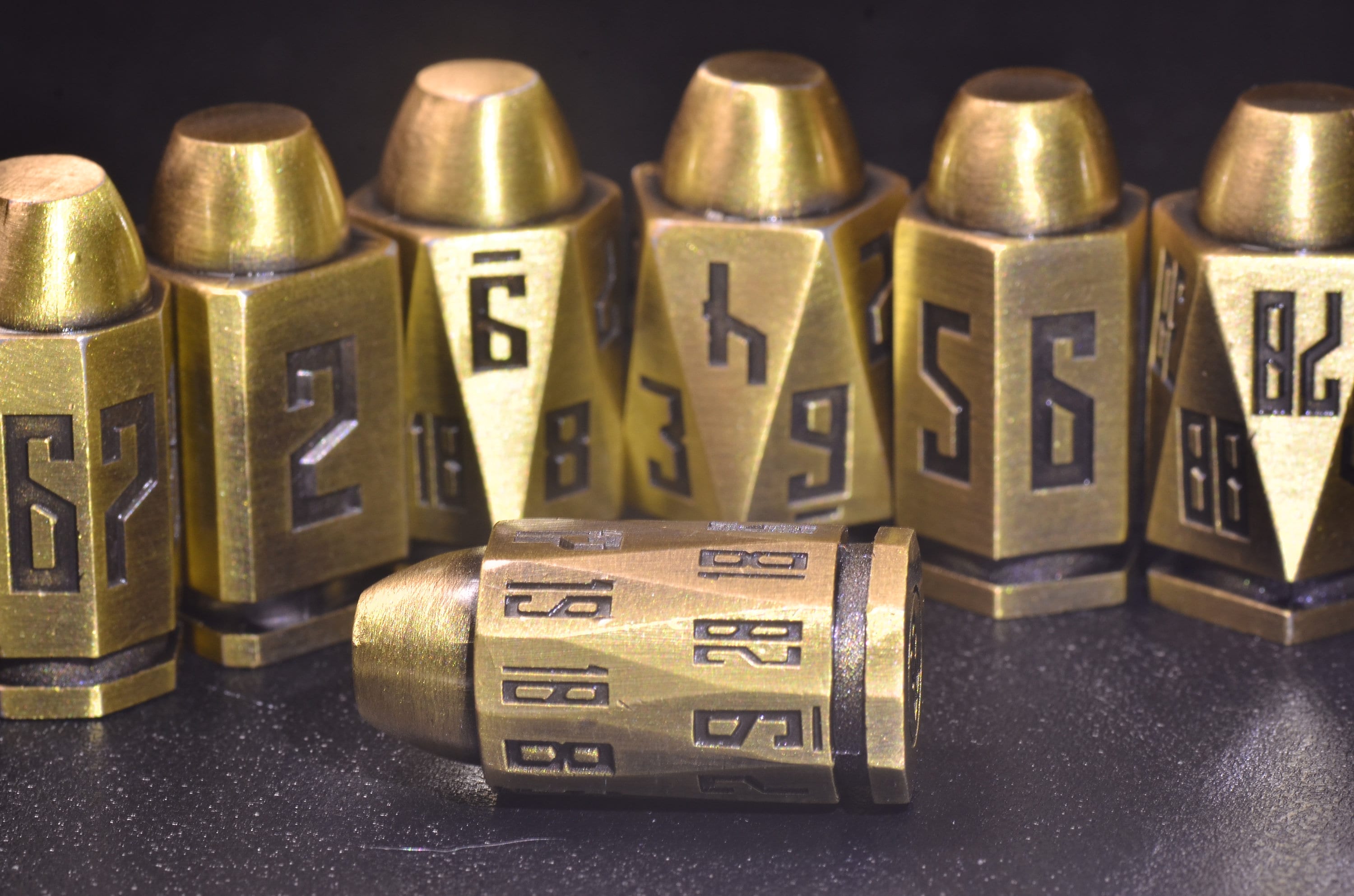 Brass Bullet Dice Set, Full set of bullet dice with D20-D4,Weighted Metal Dice set, Unique Dice, DND Gift