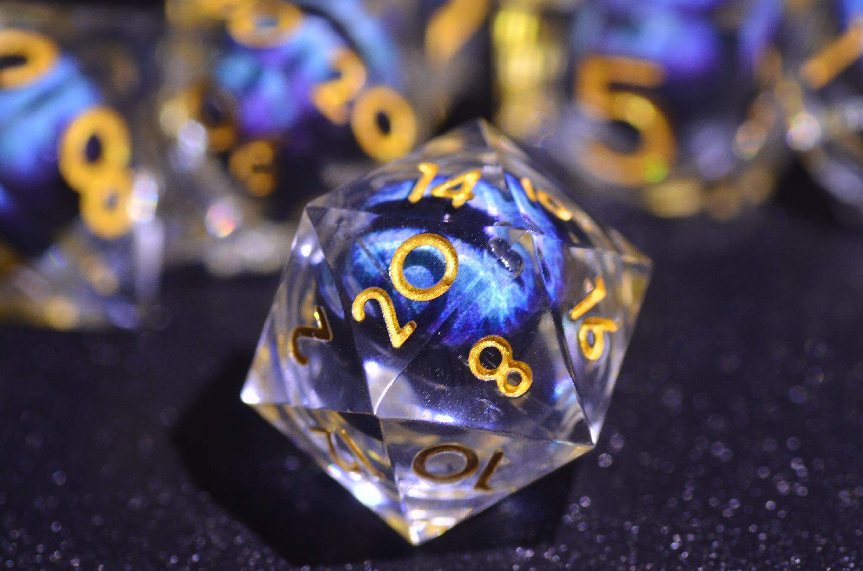 Blue dragon eye dice,DnD dice set liquid core,Demon Wizard Dice,DND gift,D&D Sharp Edge resin dice goblin