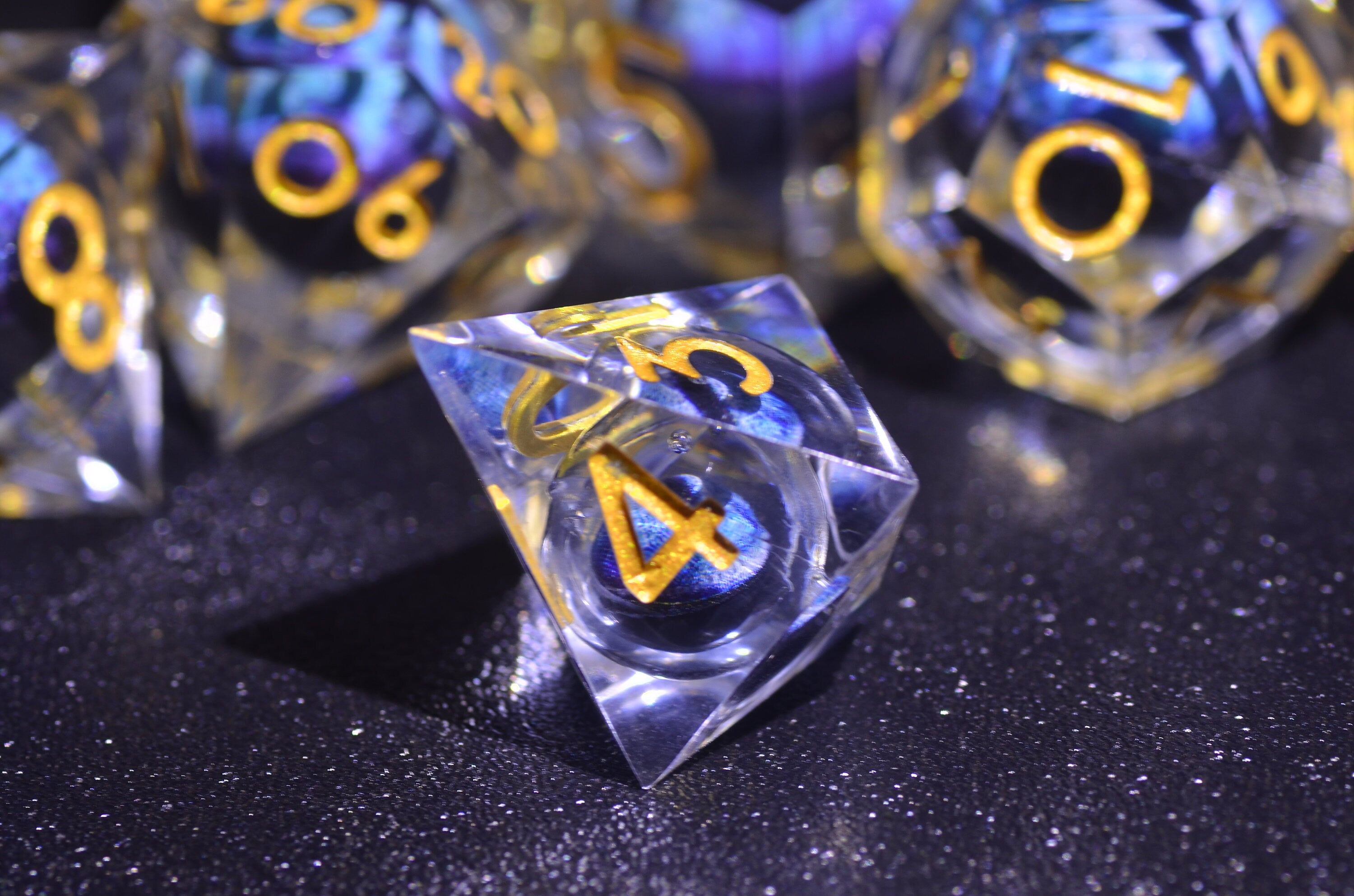 Blue dragon eye dice,DnD dice set liquid core,Demon Wizard Dice,DND gift,D&D Sharp Edge resin dice goblin