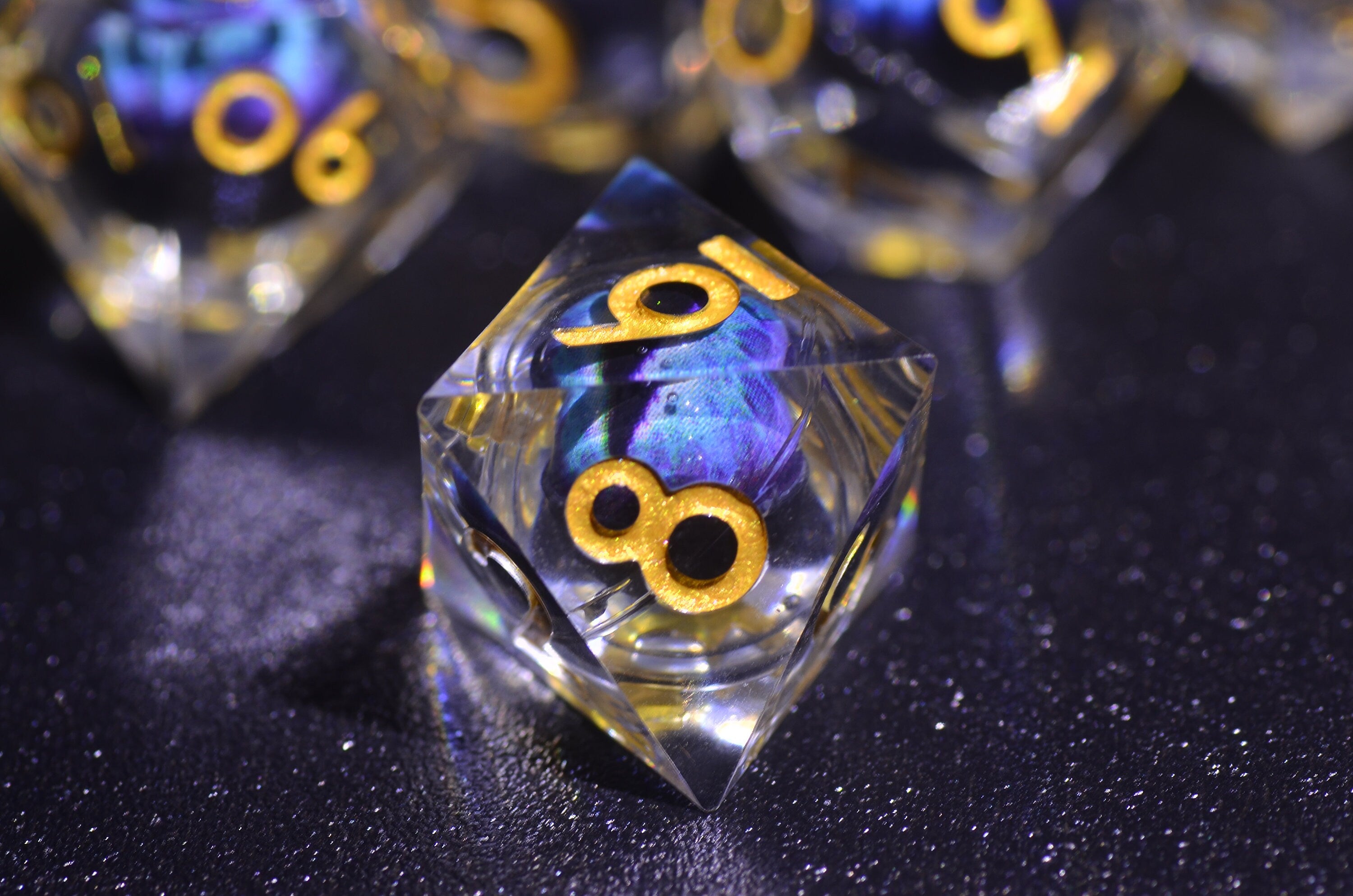 Blue dragon eye dice,DnD dice set liquid core,Demon Wizard Dice,DND gift,D&D Sharp Edge resin dice goblin