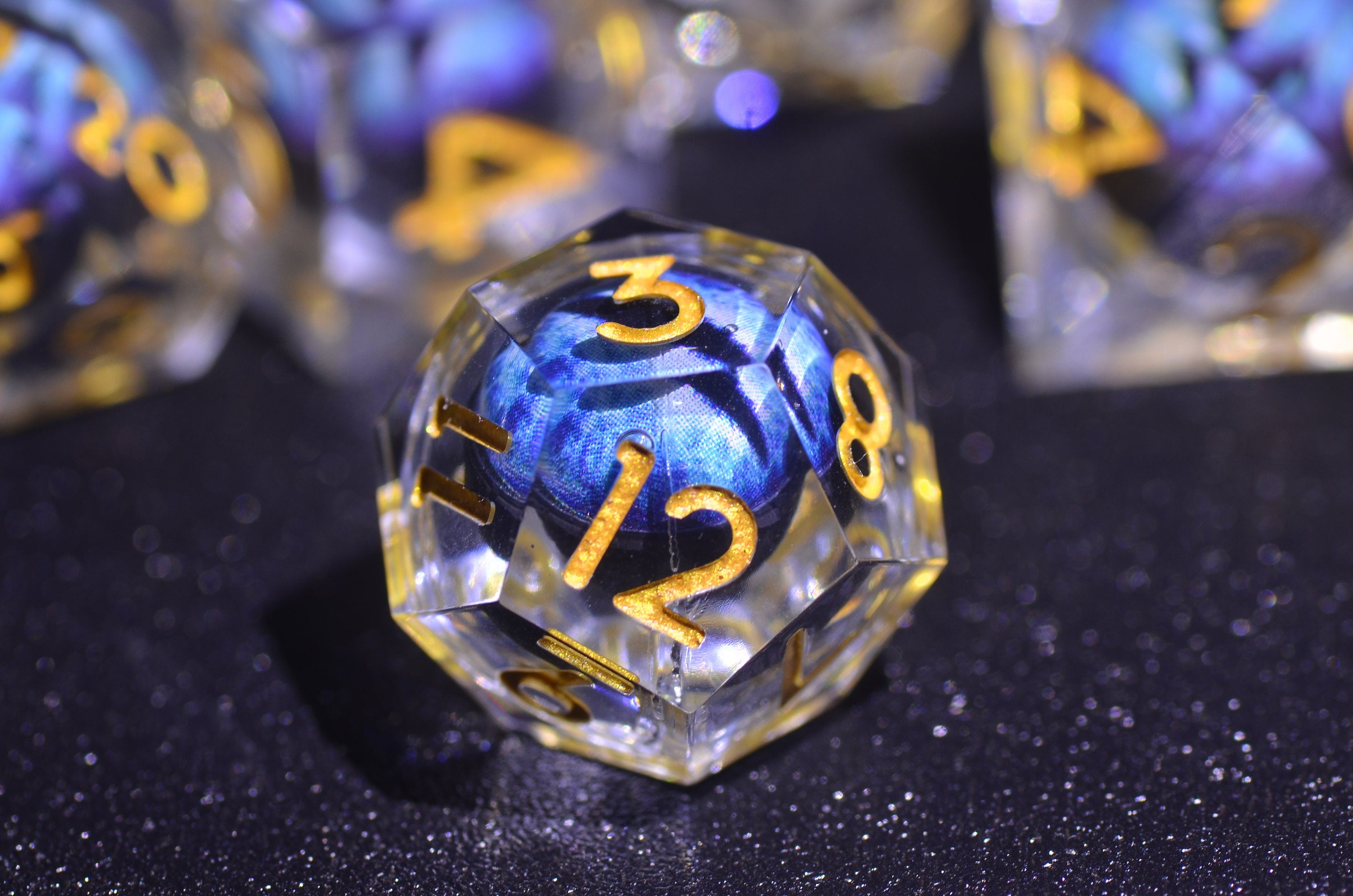 Blue dragon eye dice,DnD dice set liquid core,Demon Wizard Dice,DND gift,D&D Sharp Edge resin dice goblin