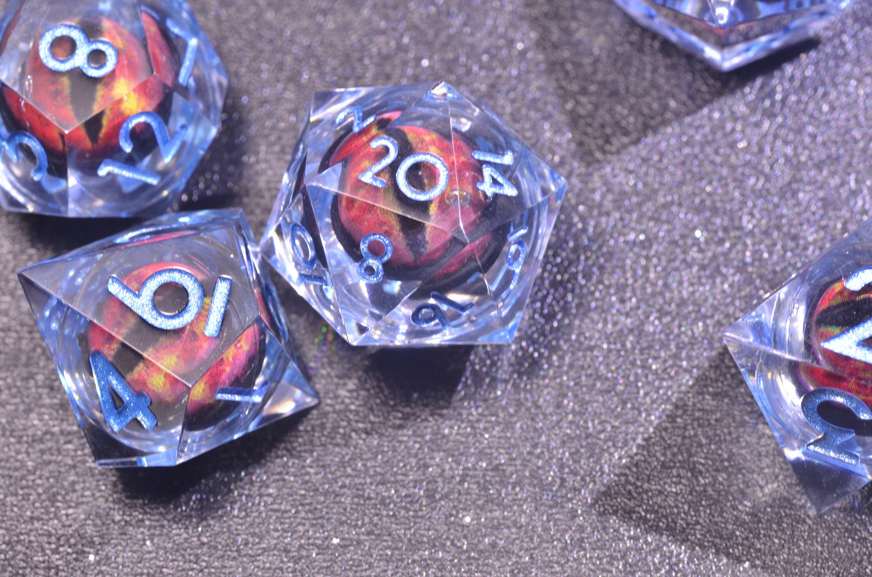 Blue longan dice,DnD liquid core dice set,DnD dice with dragon inside ,DND gift,D&D Sharp Edge resin dice ,Dragon eye dice set