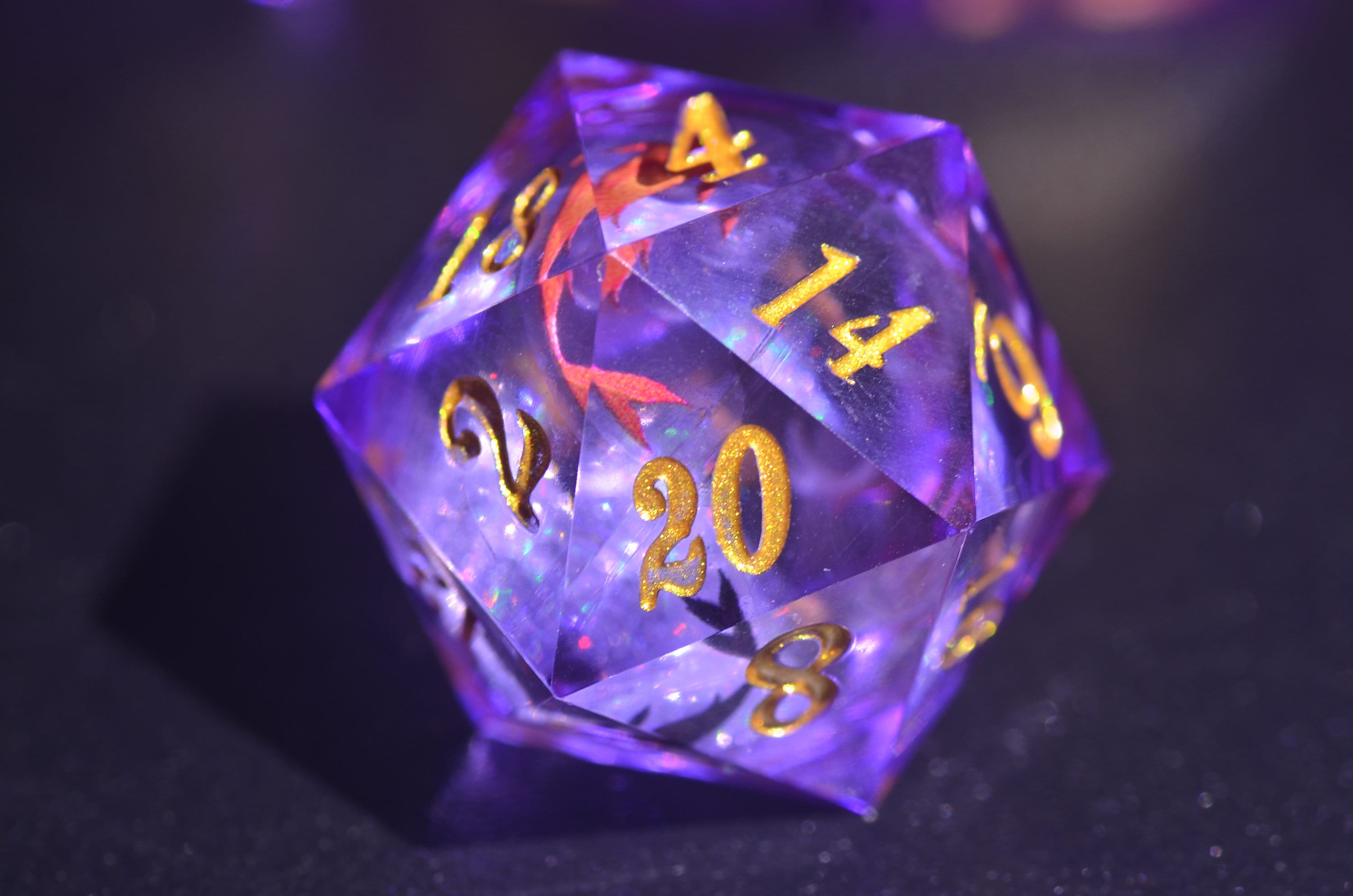 Purple Liquid Core Koi Dice set ,DND Lucky Koi dice ,Sharp Edge resin dice,Dungeons and Dragons Polyhedral RPG Dice