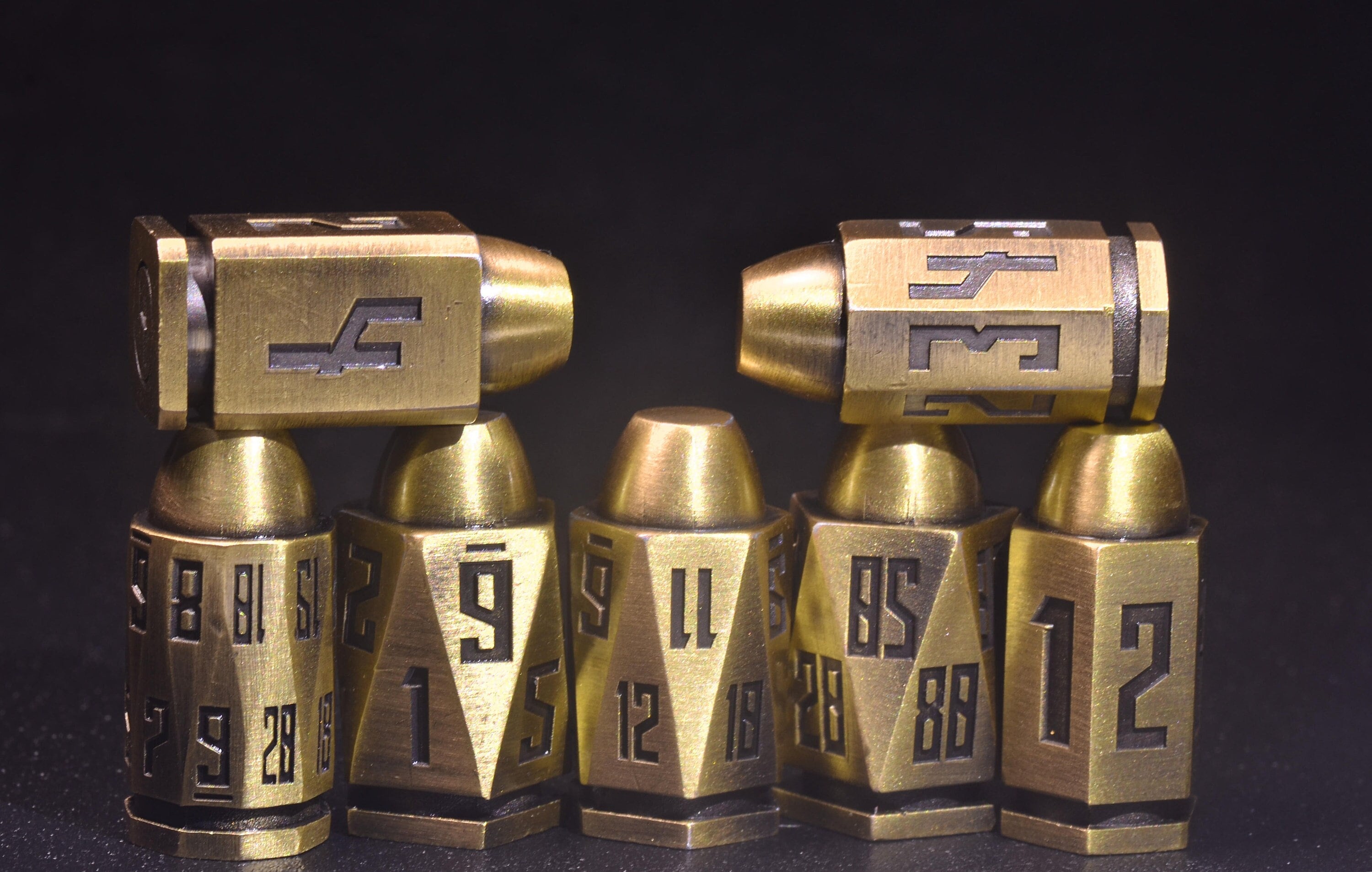 Brass Bullet Dice Set, Full set of bullet dice with D20-D4,Weighted Metal Dice set, Unique Dice, DND Gift