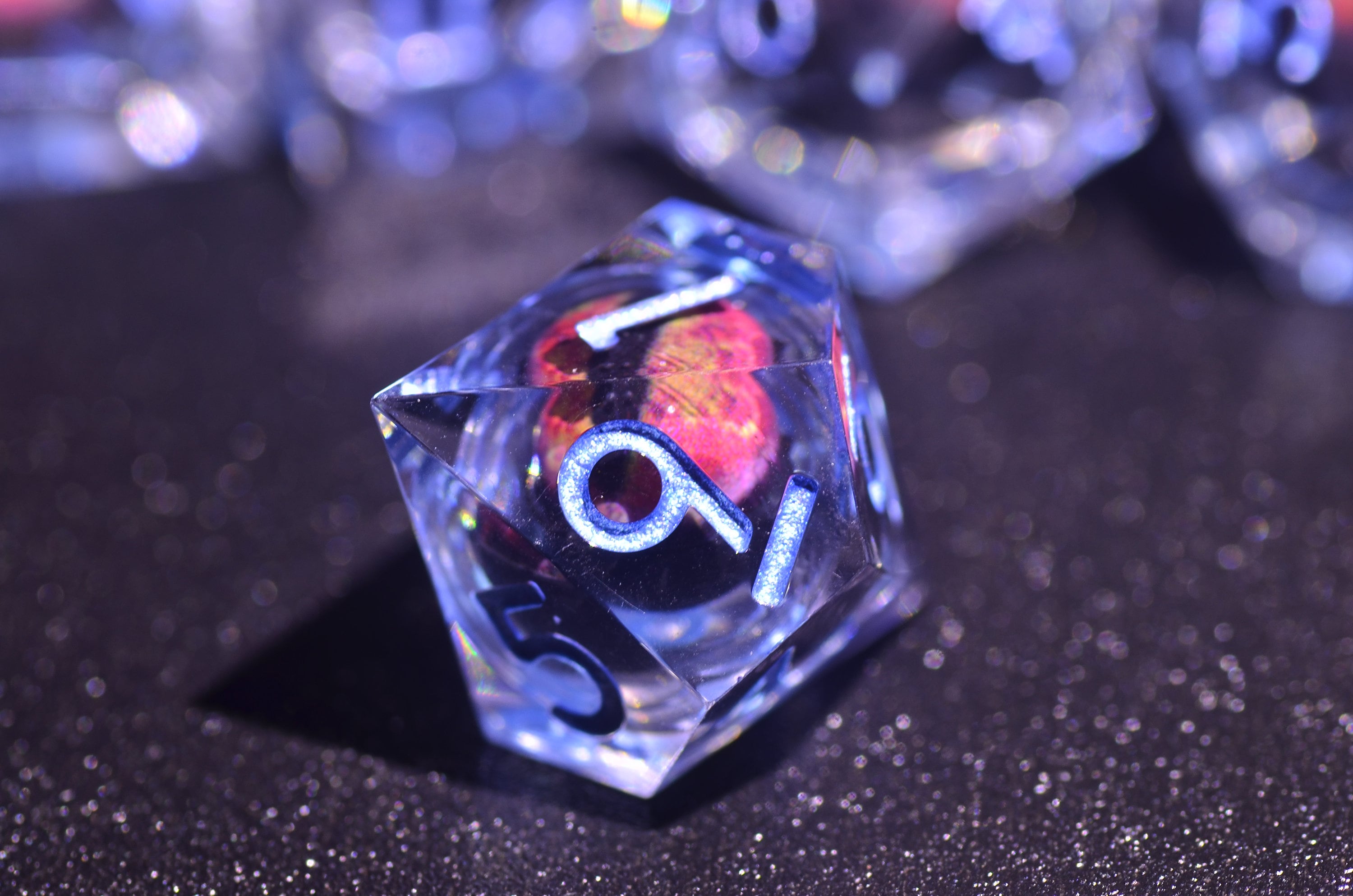 Blue longan dice,DnD liquid core dice set,DnD dice with dragon inside ,DND gift,D&D Sharp Edge resin dice ,Dragon eye dice set