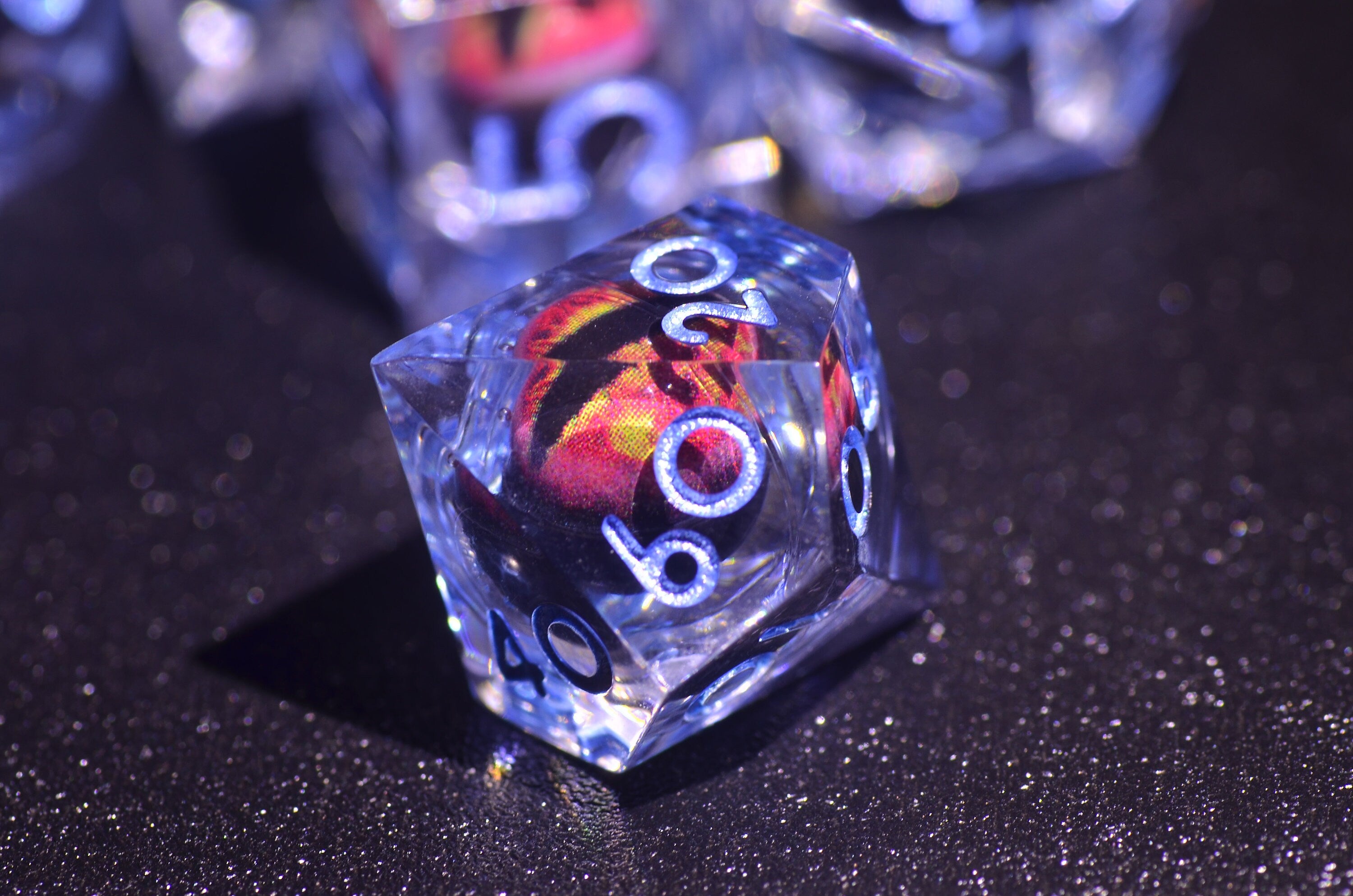 Blue longan dice,DnD liquid core dice set,DnD dice with dragon inside ,DND gift,D&D Sharp Edge resin dice ,Dragon eye dice set