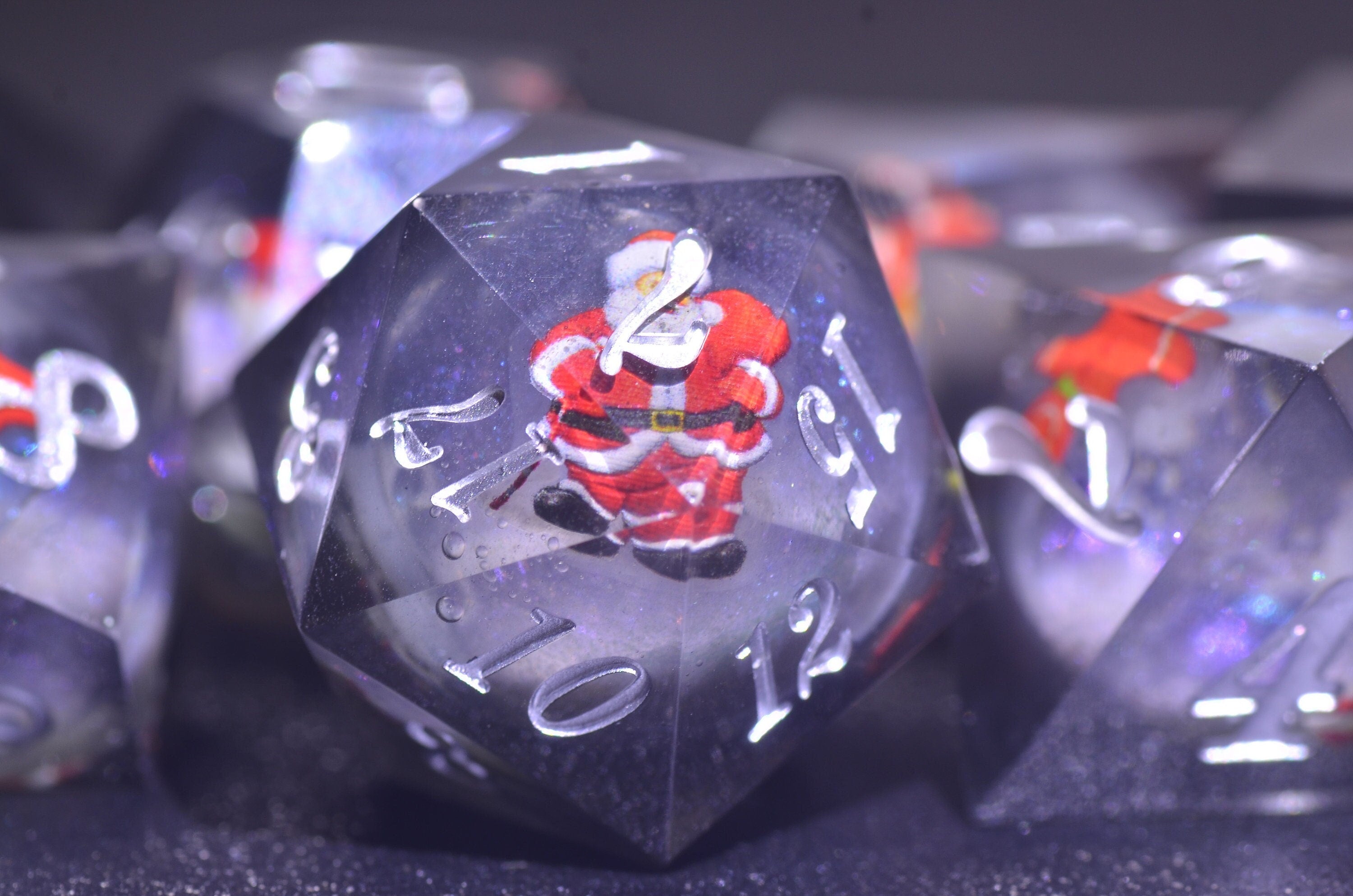 Black Christmas Liquid Core Dice, Santa Claus Dice dice,DND Sharp Edge dice, Dungeons and Dragons Polyhedral RPG Dice for Tabletop Gaming