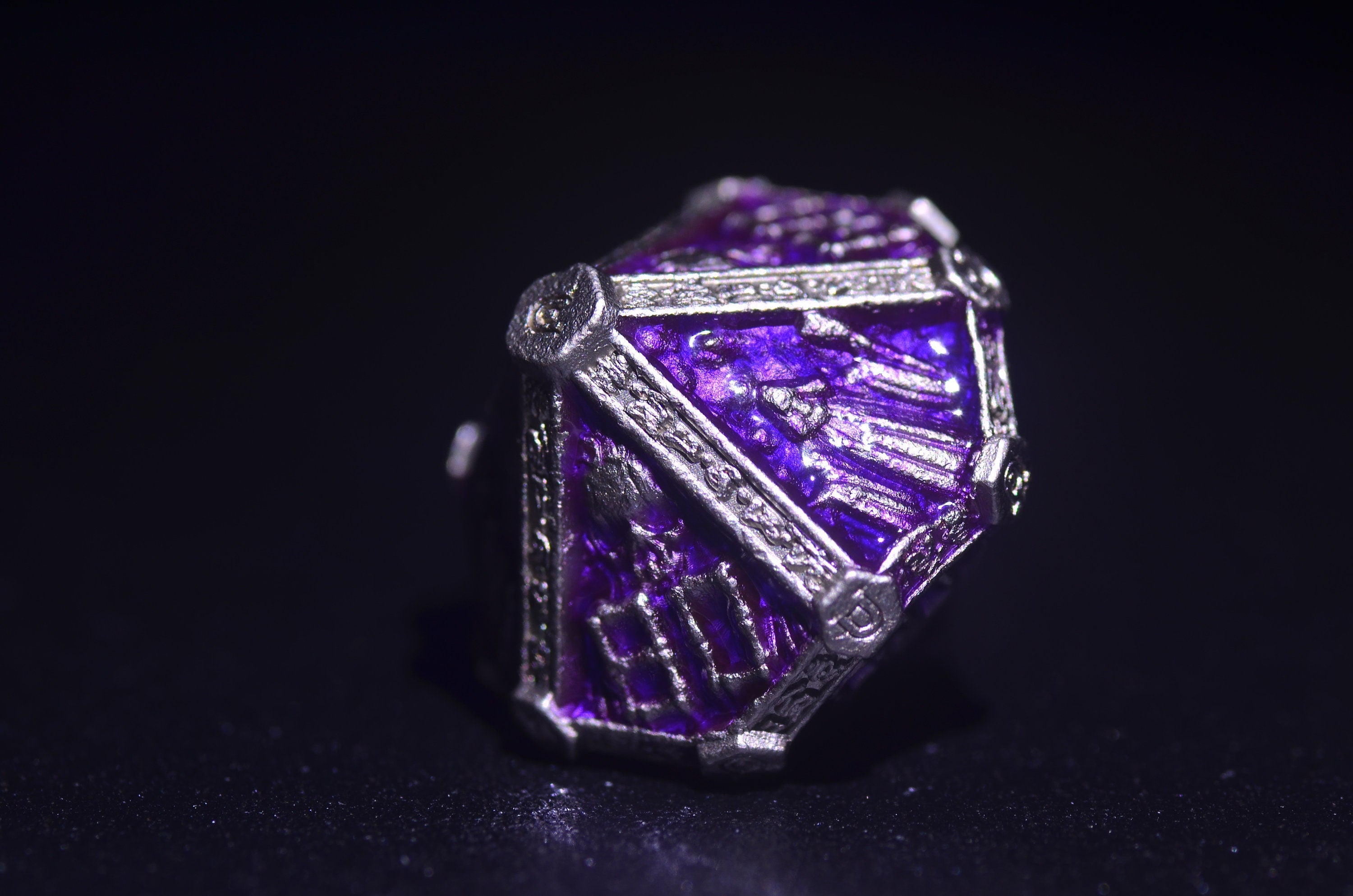 Purple Wizard Metal Dice Set - Necromancer Skeleton Design for DND