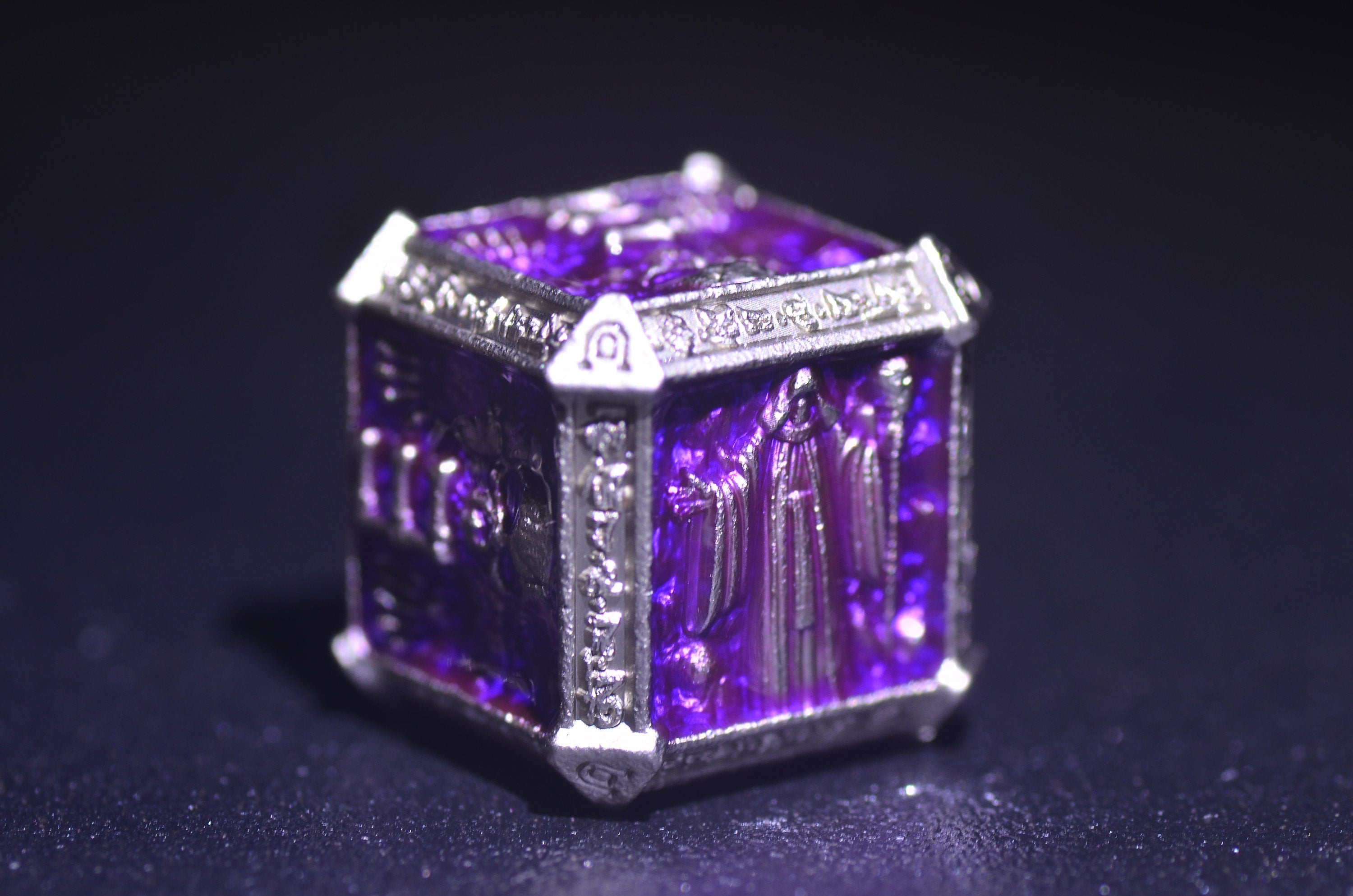 Purple Wizard Metal Dice Set - Necromancer Skeleton Design for DND