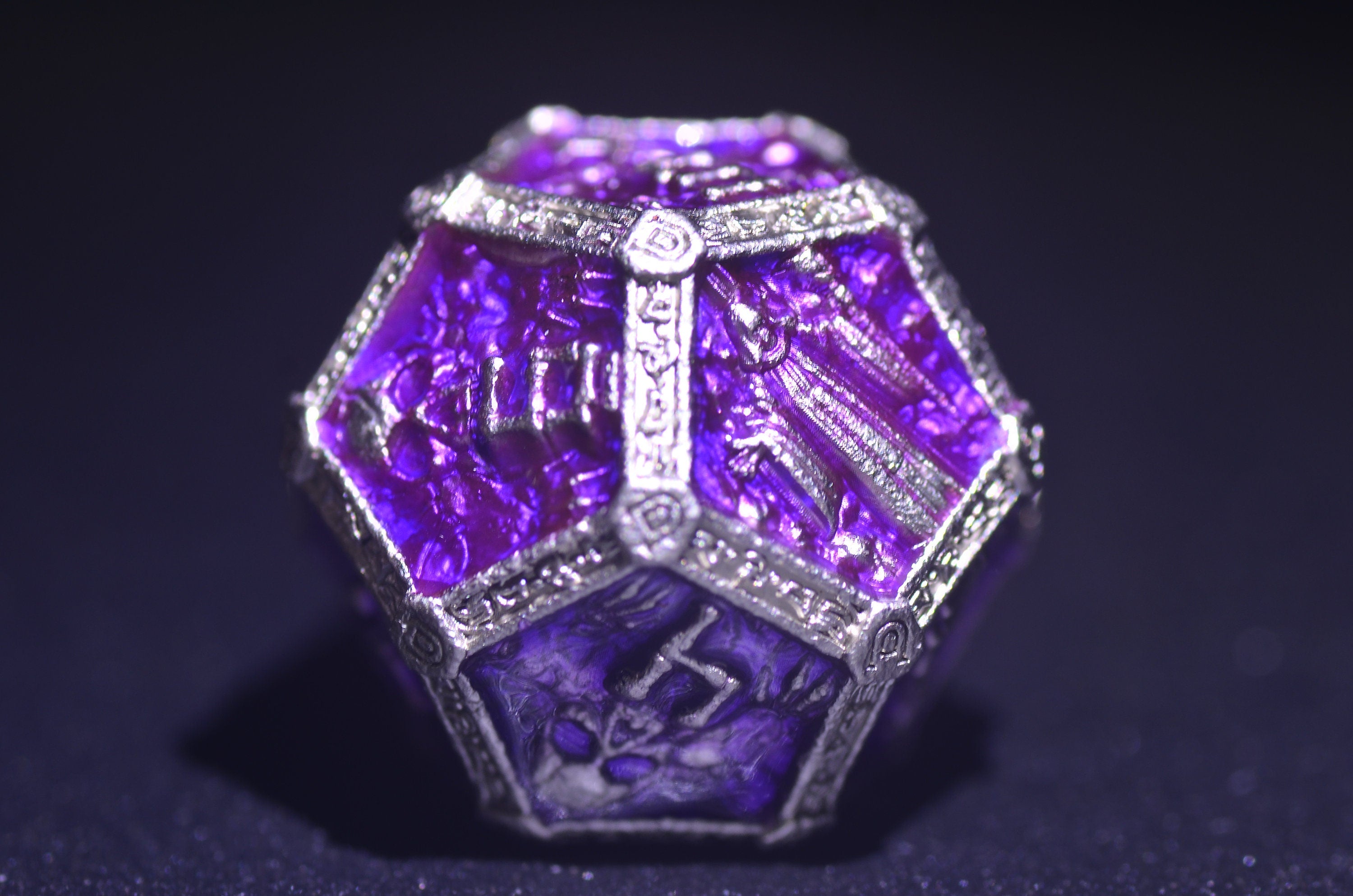 Purple Wizard Metal Dice Set - Necromancer Skeleton Design for DND