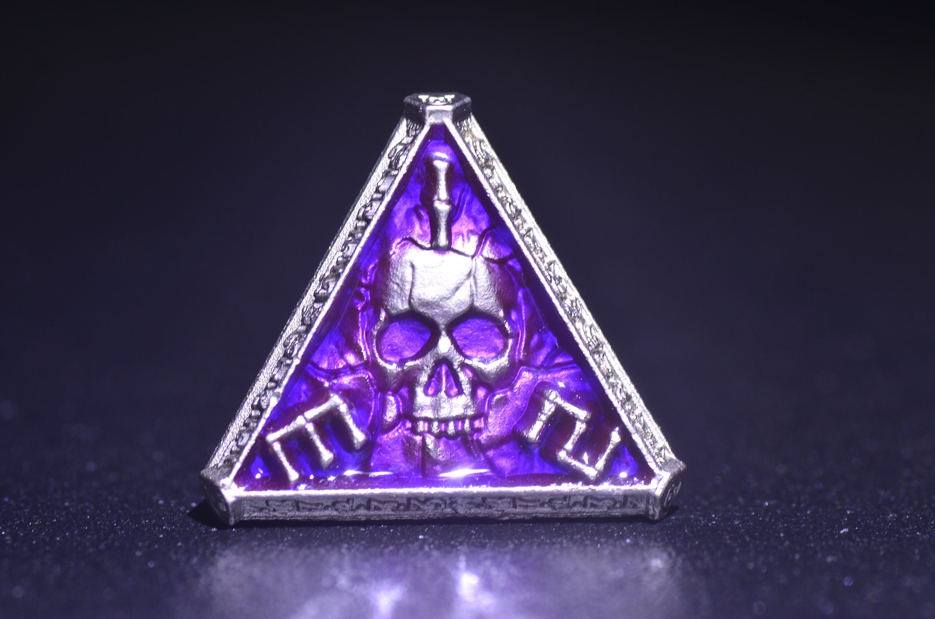 Purple Wizard Metal Dice Set - Necromancer Skeleton Design for DND