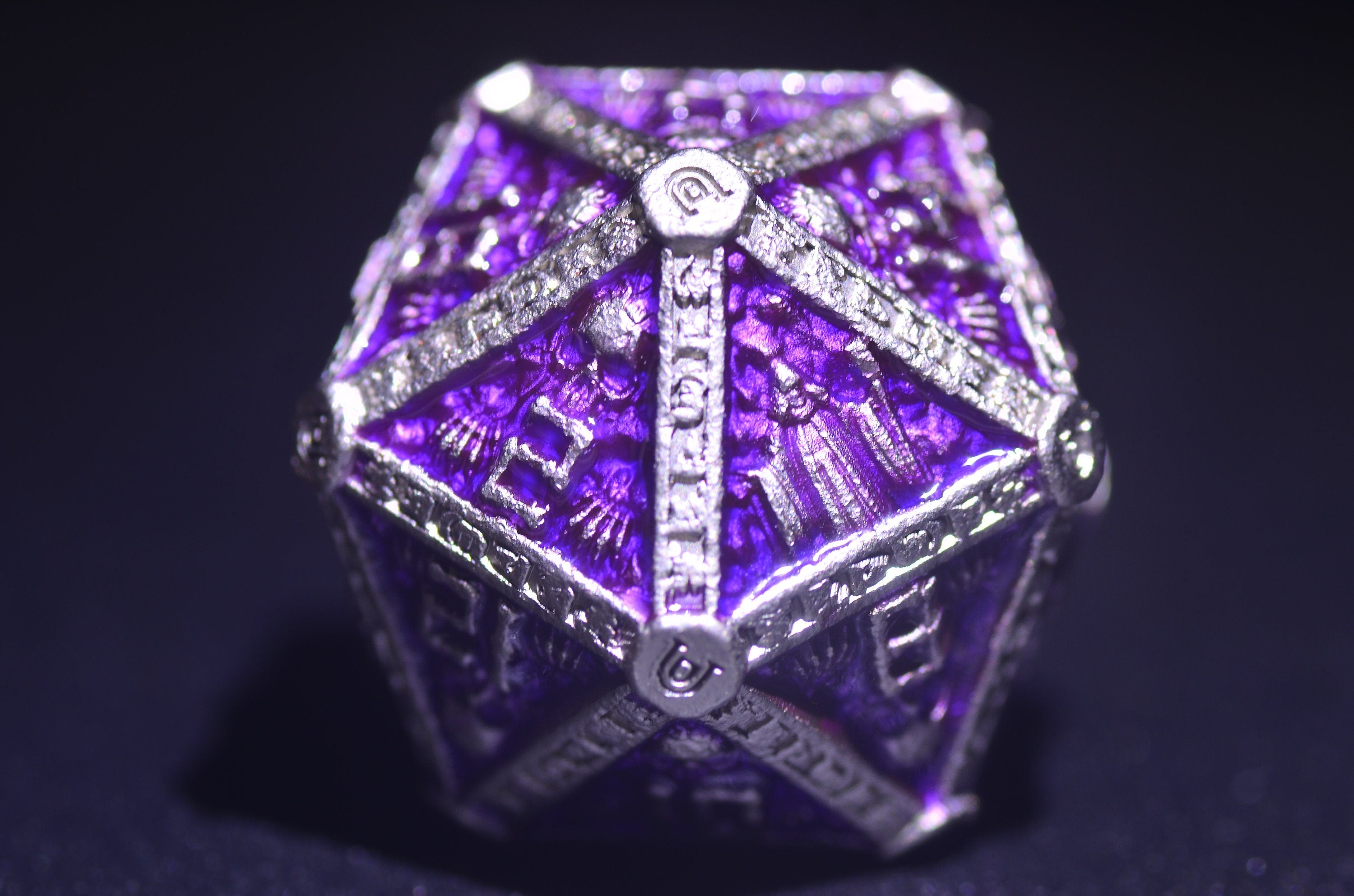 Purple Wizard Metal Dice Set - Necromancer Skeleton Design for DND