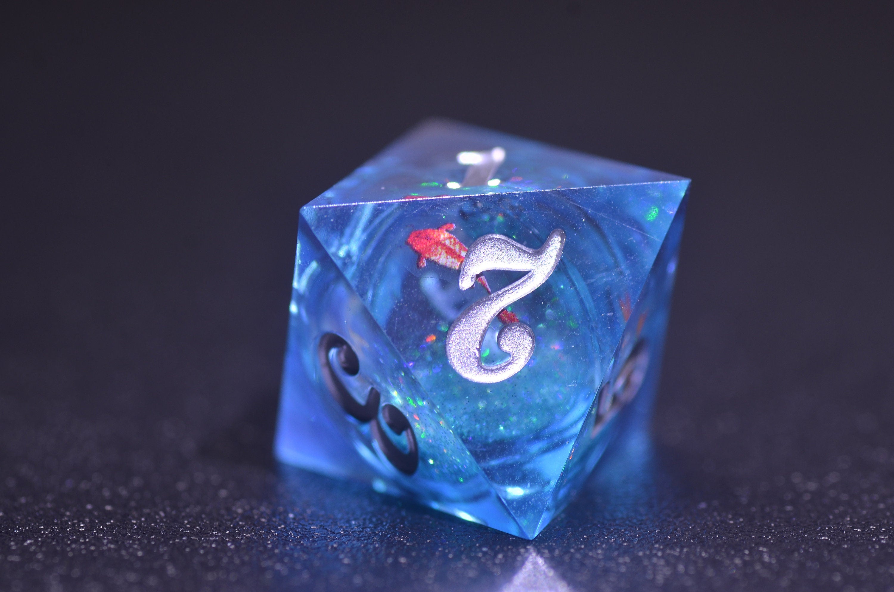 Blue Liquid Core Koi Fish Dice Set: DND Water Dice for Adventure & Luck -japanese dice,ocean dice, dnd dice gift