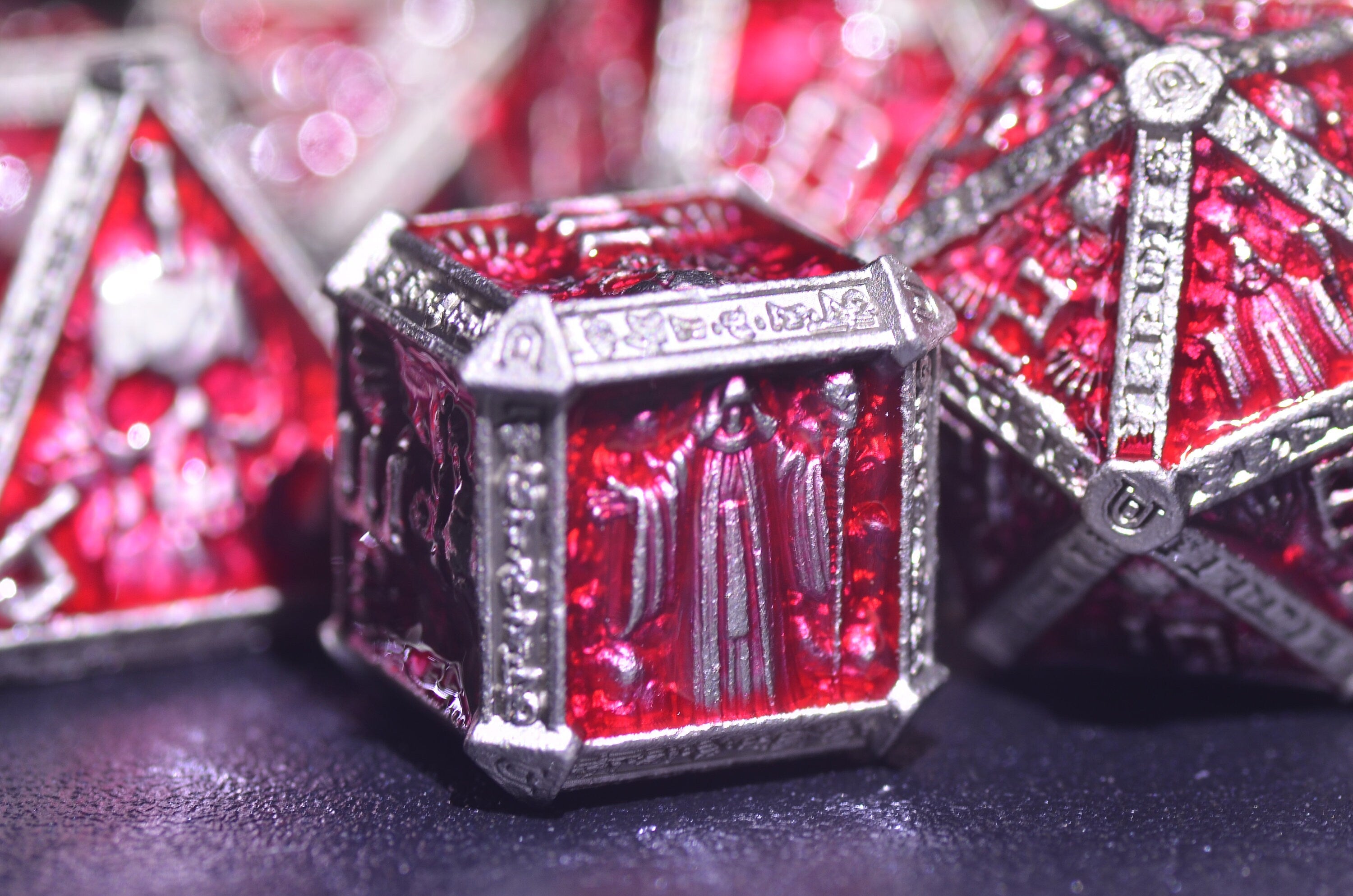 RED Wizard Metal Dice Set - Necromancer Dice, Skeleton Mage dice Weighted DnD Dice Set with flames ,unique design D&D gift