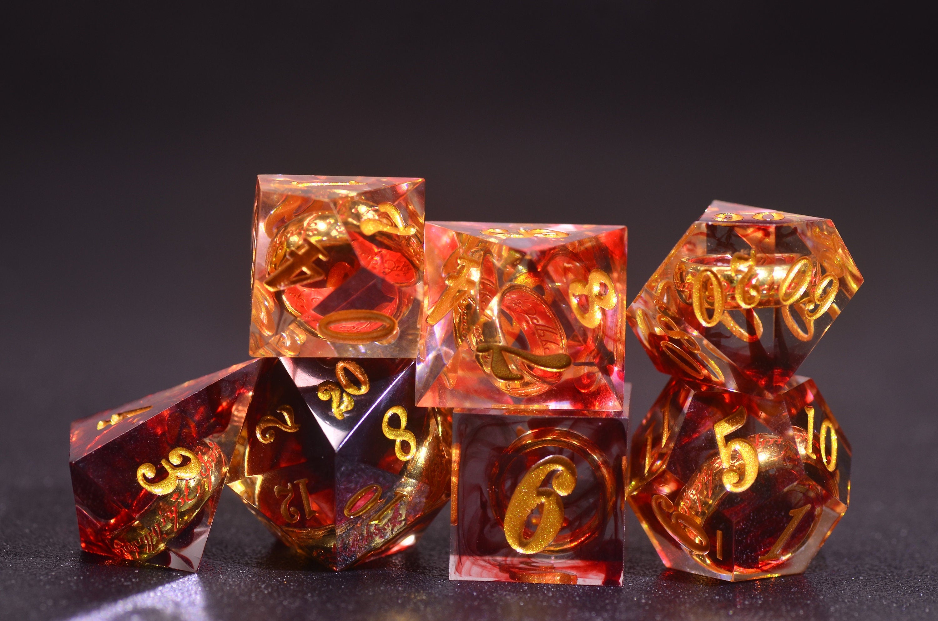 Lord of the rings DND dice set,Rings of Power dice set,blood-red ring dice,Sharp Edge resin dice,Dungeons and Dragons Polyhedral RPG Dice