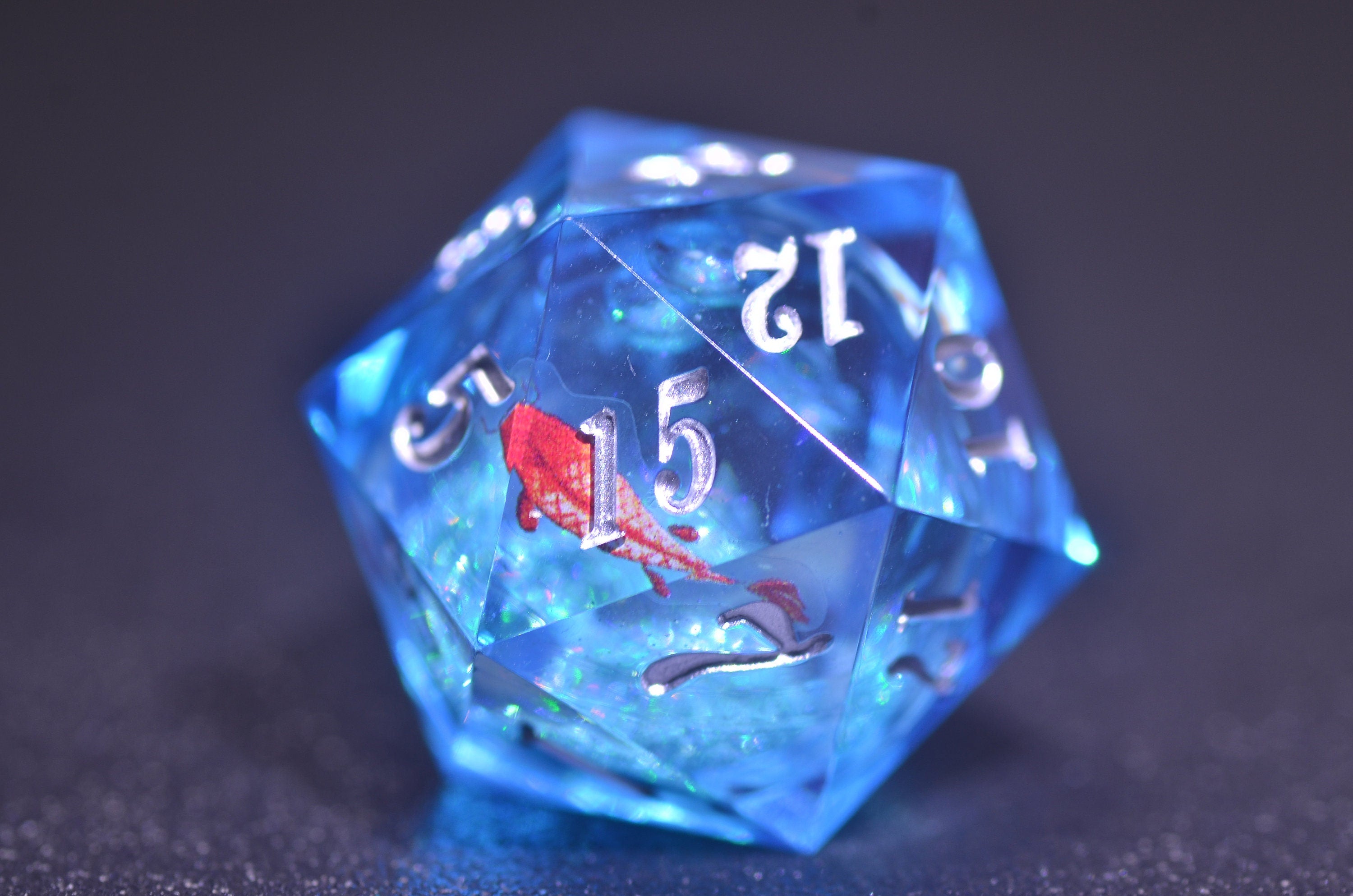 Blue Liquid Core Koi Fish Dice Set: DND Water Dice for Adventure & Luck -japanese dice,ocean dice, dnd dice gift