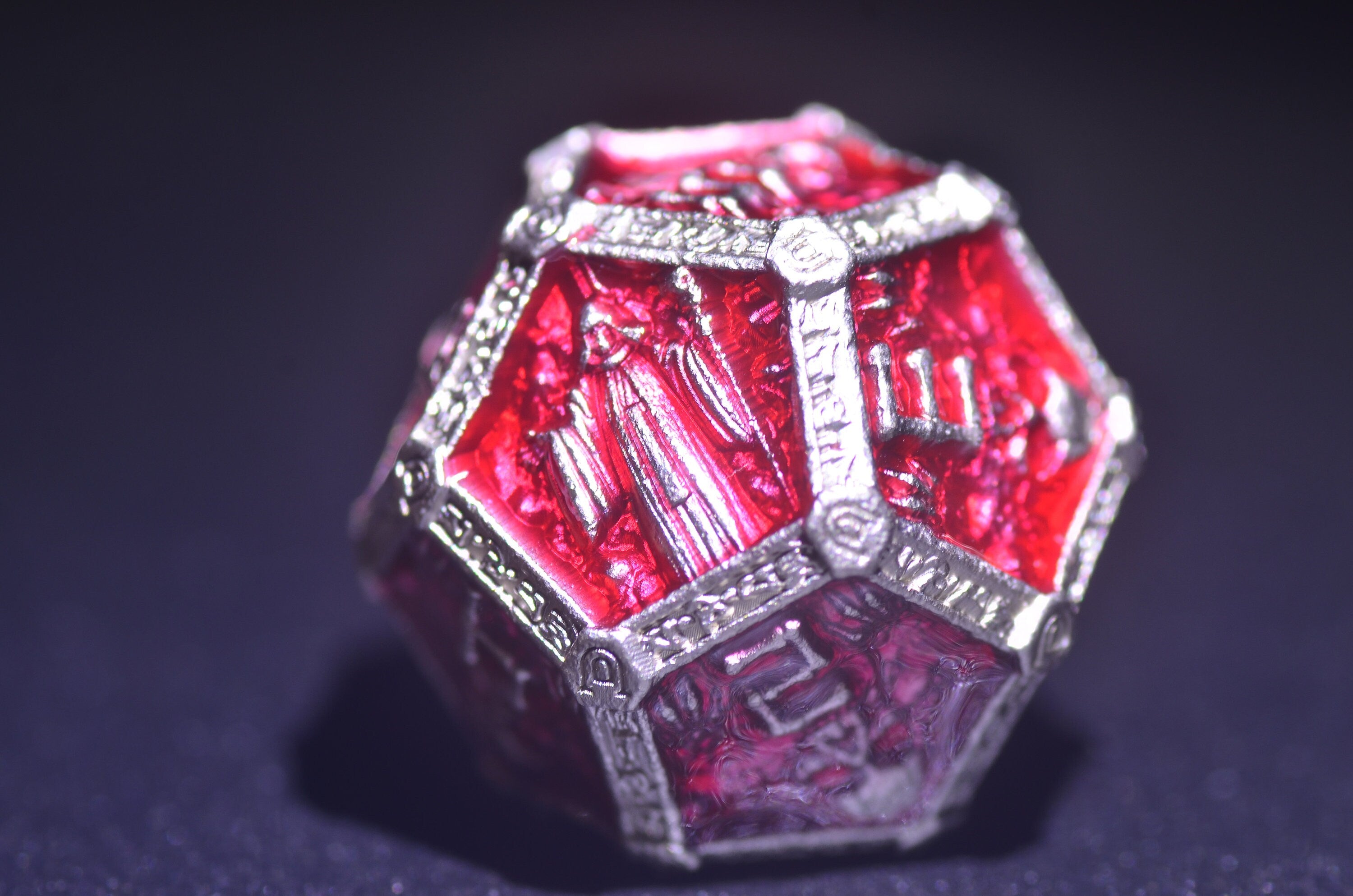 RED Wizard Metal Dice Set - Necromancer Dice, Skeleton Mage dice Weighted DnD Dice Set with flames ,unique design D&D gift