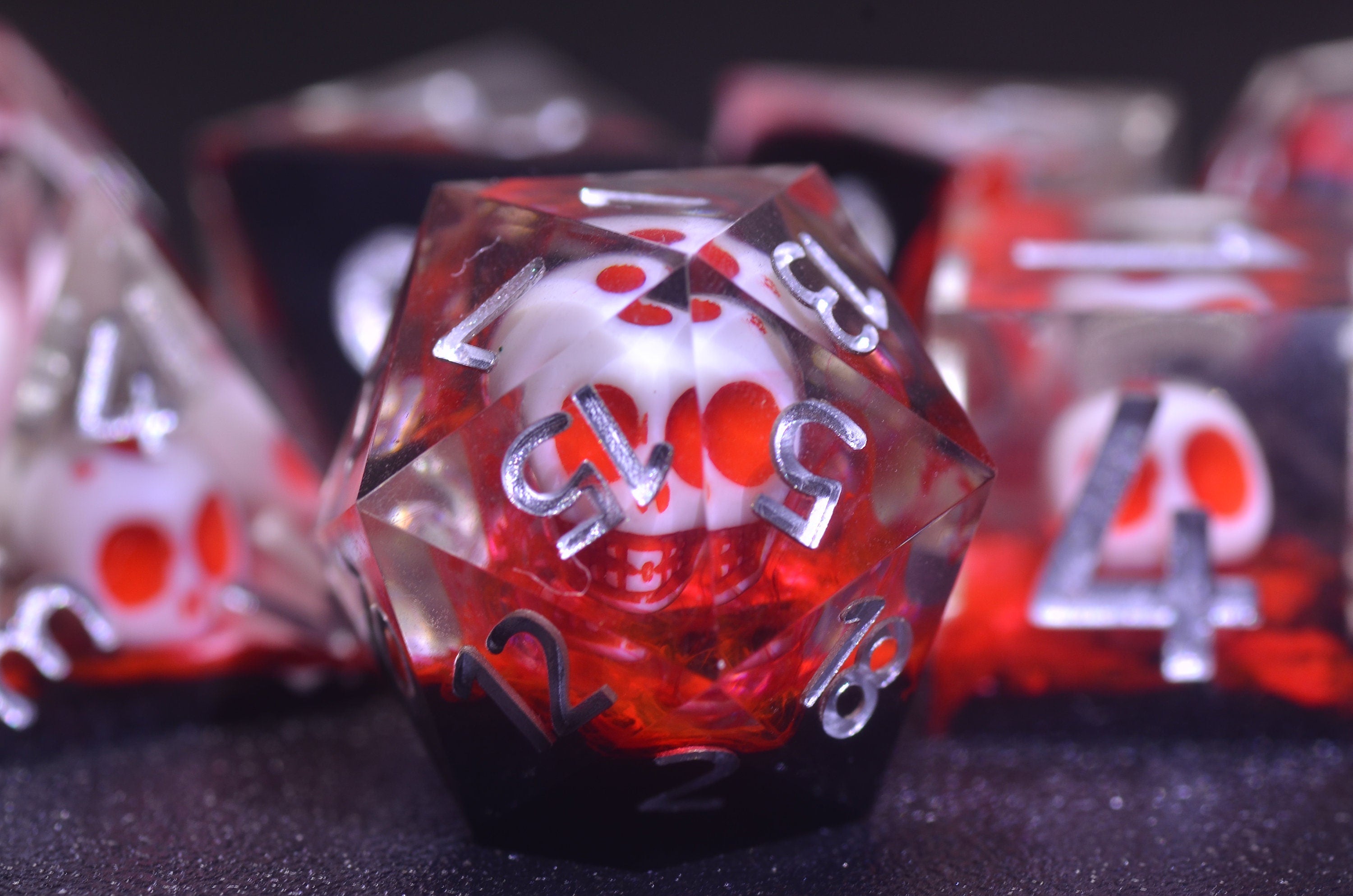 Blood Red Skull Dice, DND Necromancer dice,red Ghost Skull Dice set,Transparent green D&D dice, Resin Sharp Edge Dice