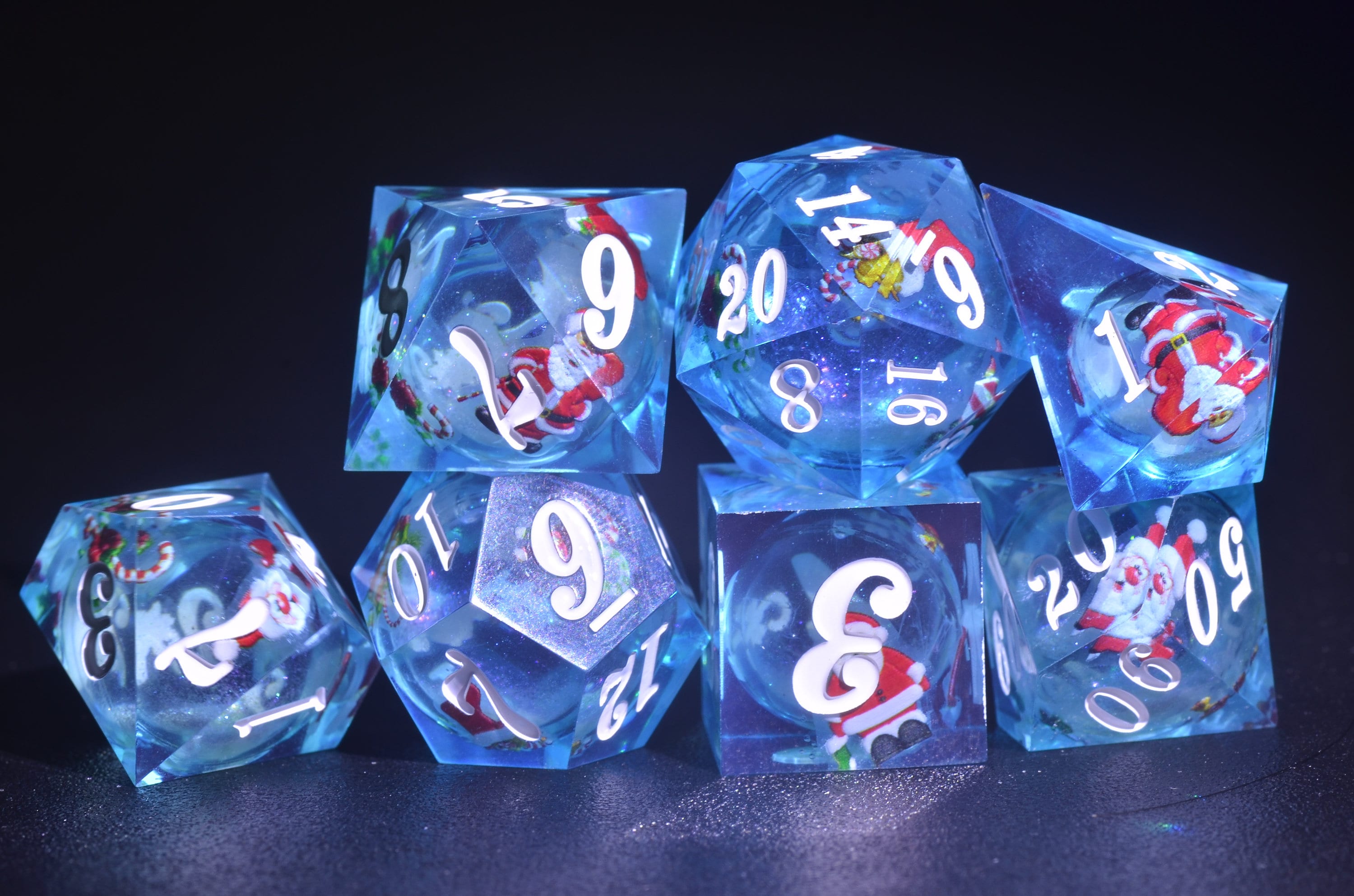 Blue Christmas Liquid Core Dice set, Santa Claus Dice dice,DND Sharp Edge dice, Dungeons and Dragons Christmas gift